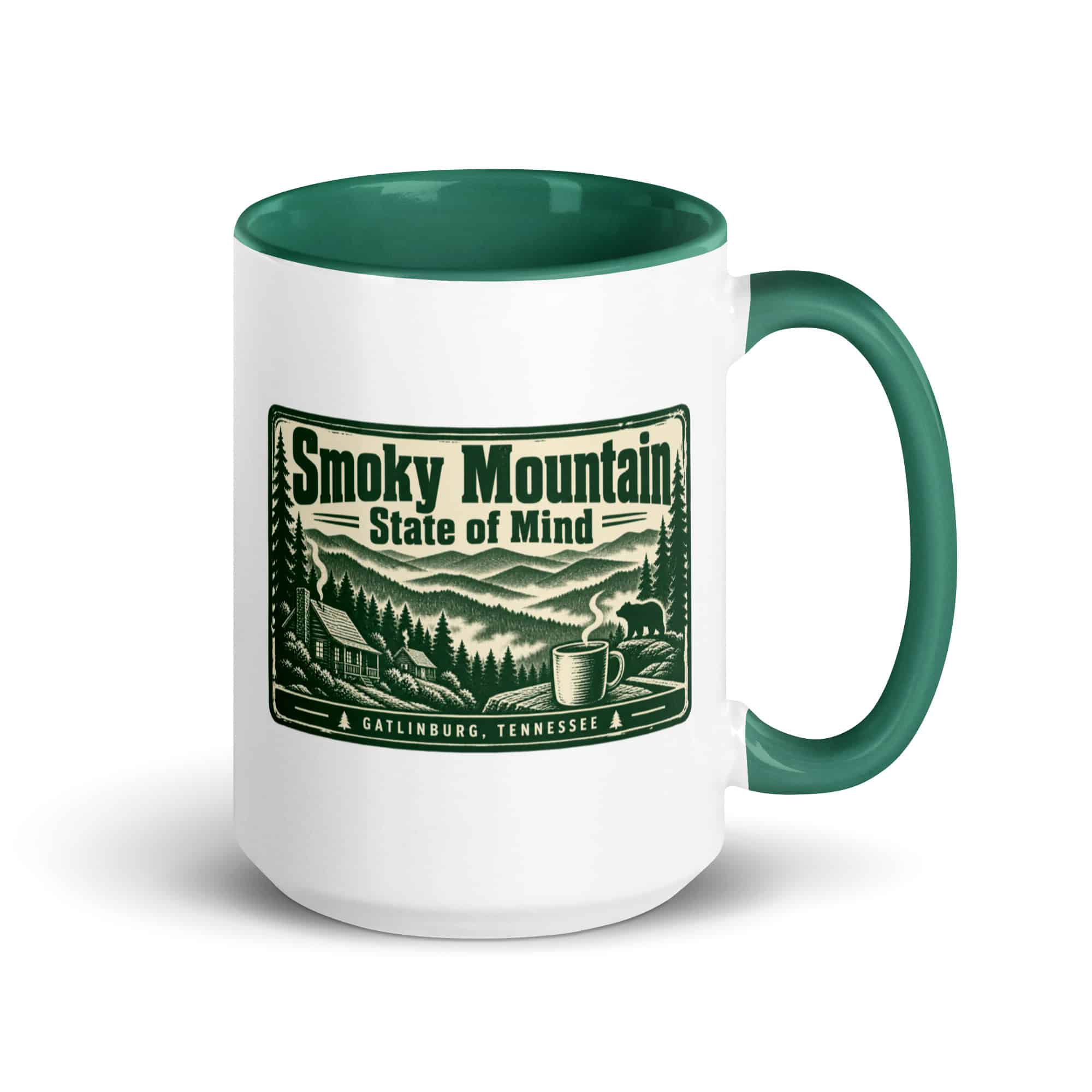 Gatlinburg and the Smokies Color Inside Coffee Mug: Smoky Mountain State of Mind, Forest Ink Stamp