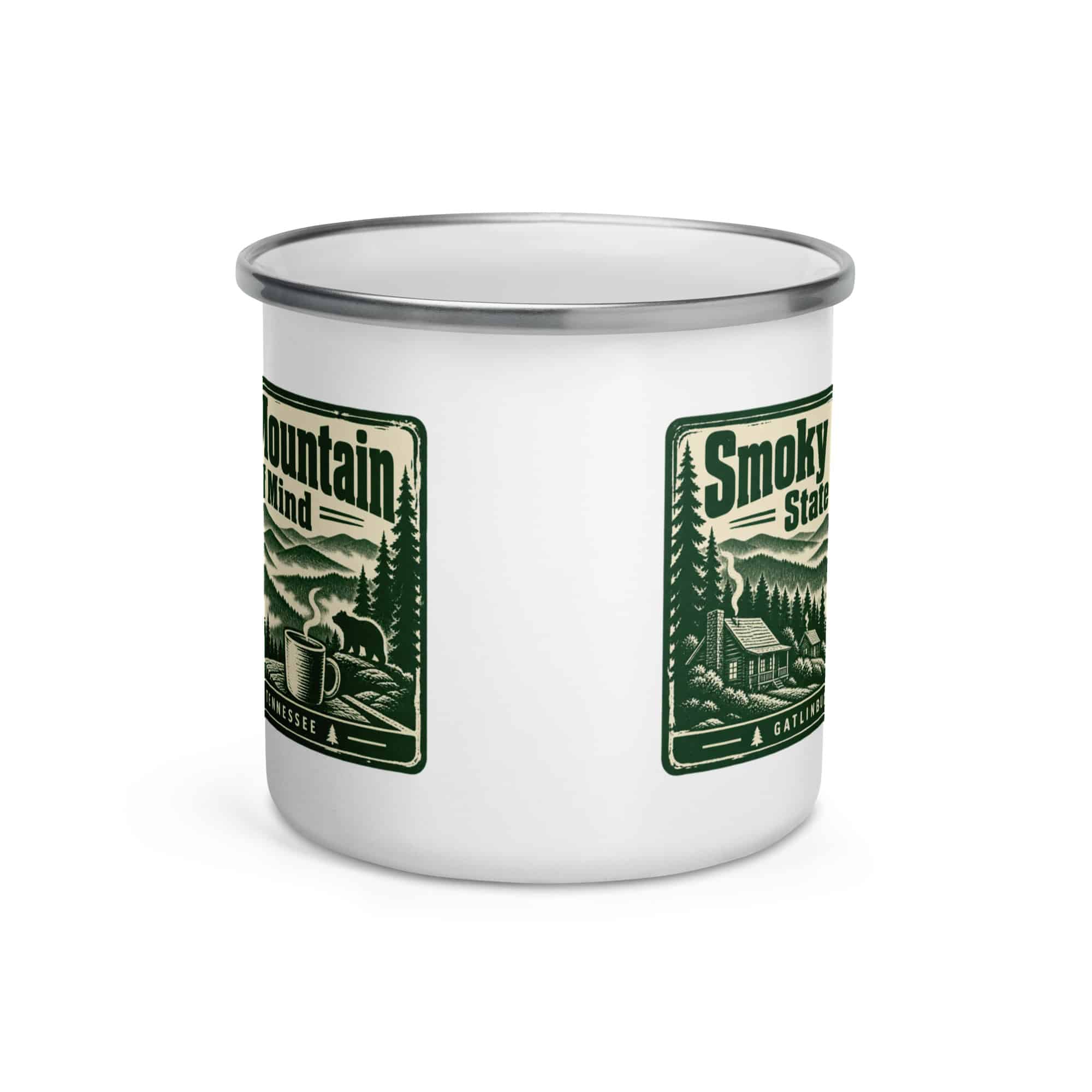 Gatlinburg and the Smokies Enamel Camp Mug: Smoky Mountain State of Mind, Forest Ink Stamp