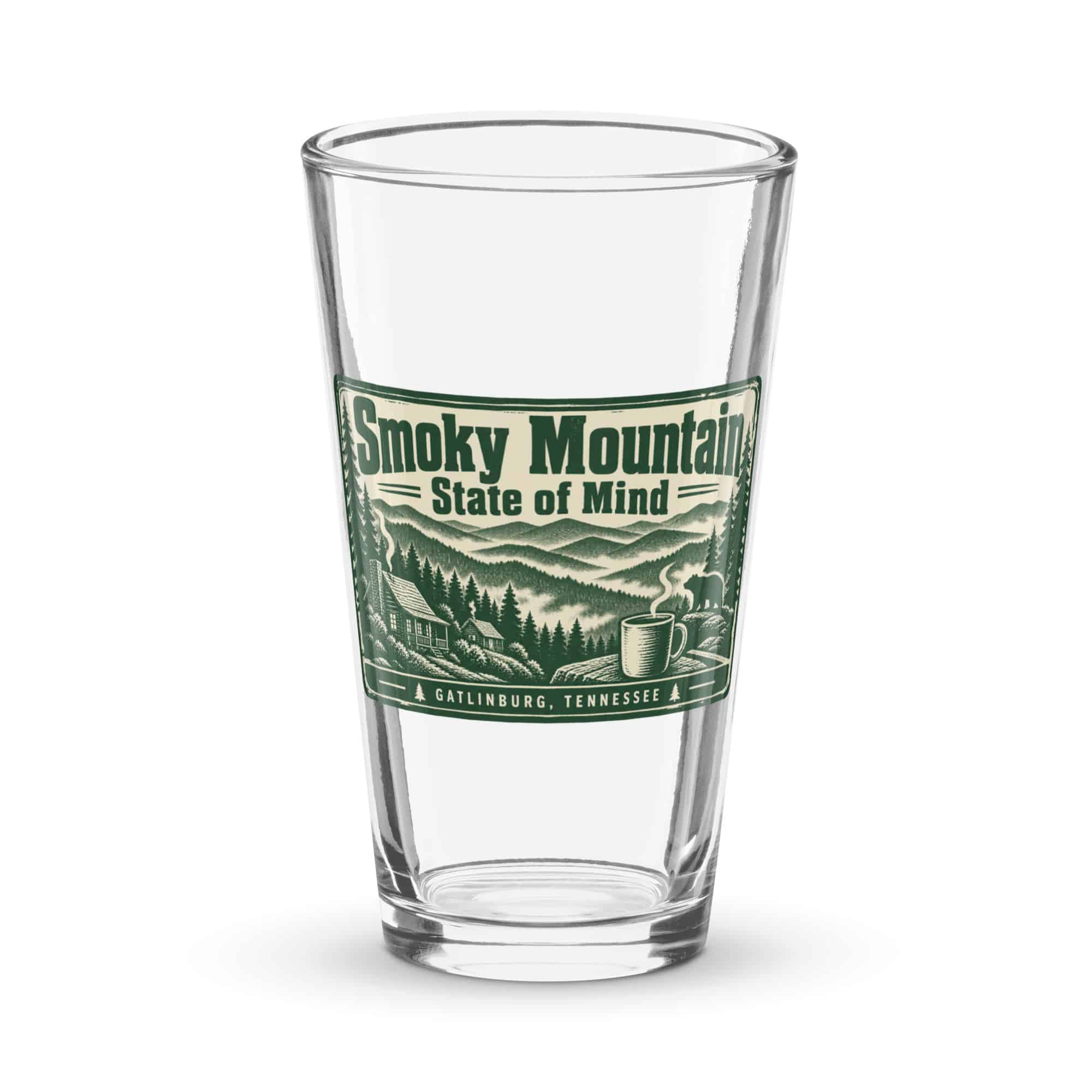 Gatlinburg and the Smokies Pint Glass: Smoky Mountain State of Mind, Forest Ink Stamp