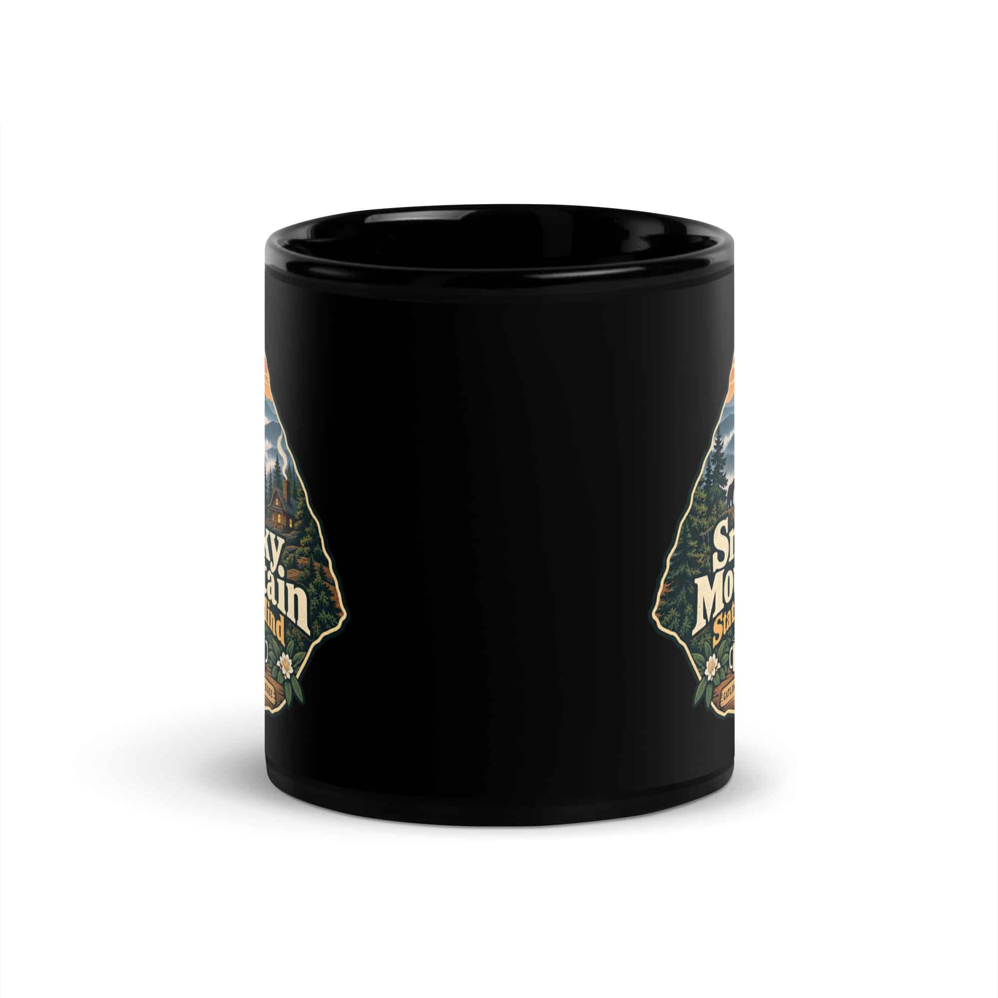 Gatlinburg and the Smokies Black Coffee Mug: Smoky Mountain State of Mind, Scenic Shield Badge