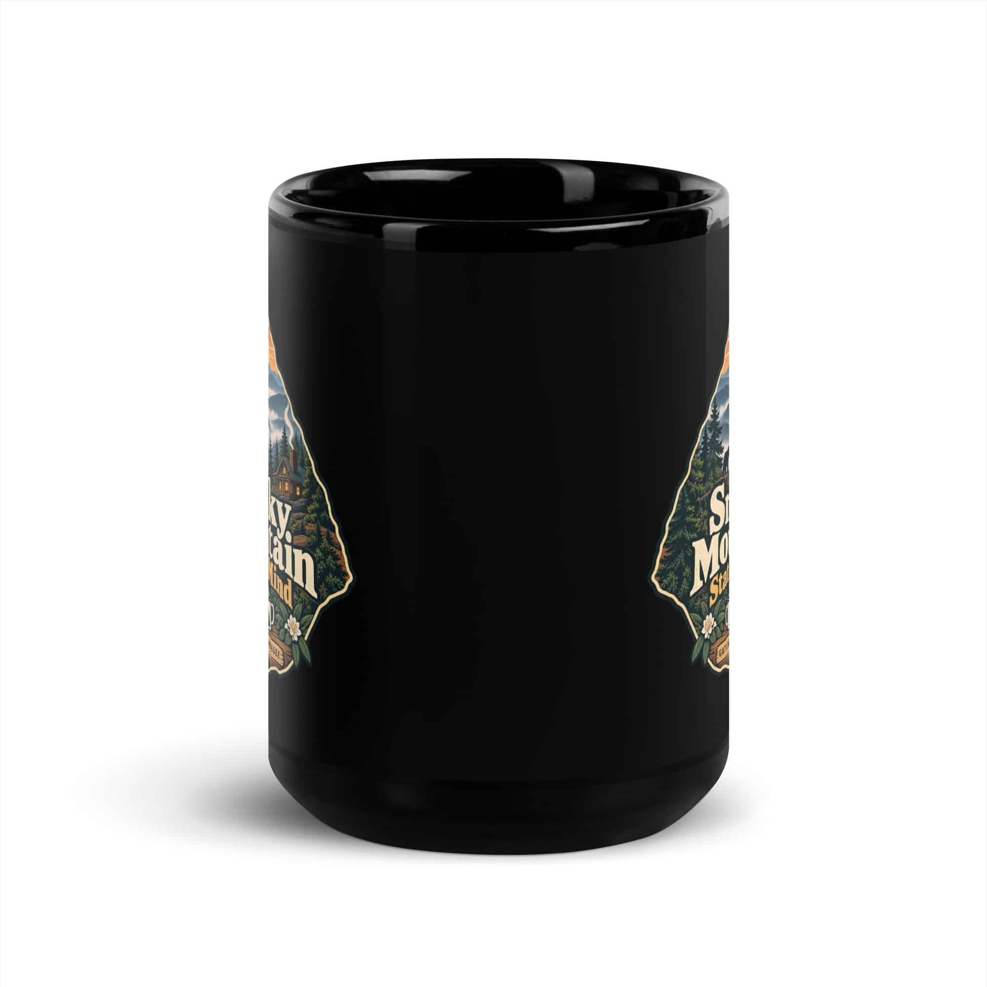 Gatlinburg and the Smokies Black Coffee Mug: Smoky Mountain State of Mind, Scenic Shield Badge