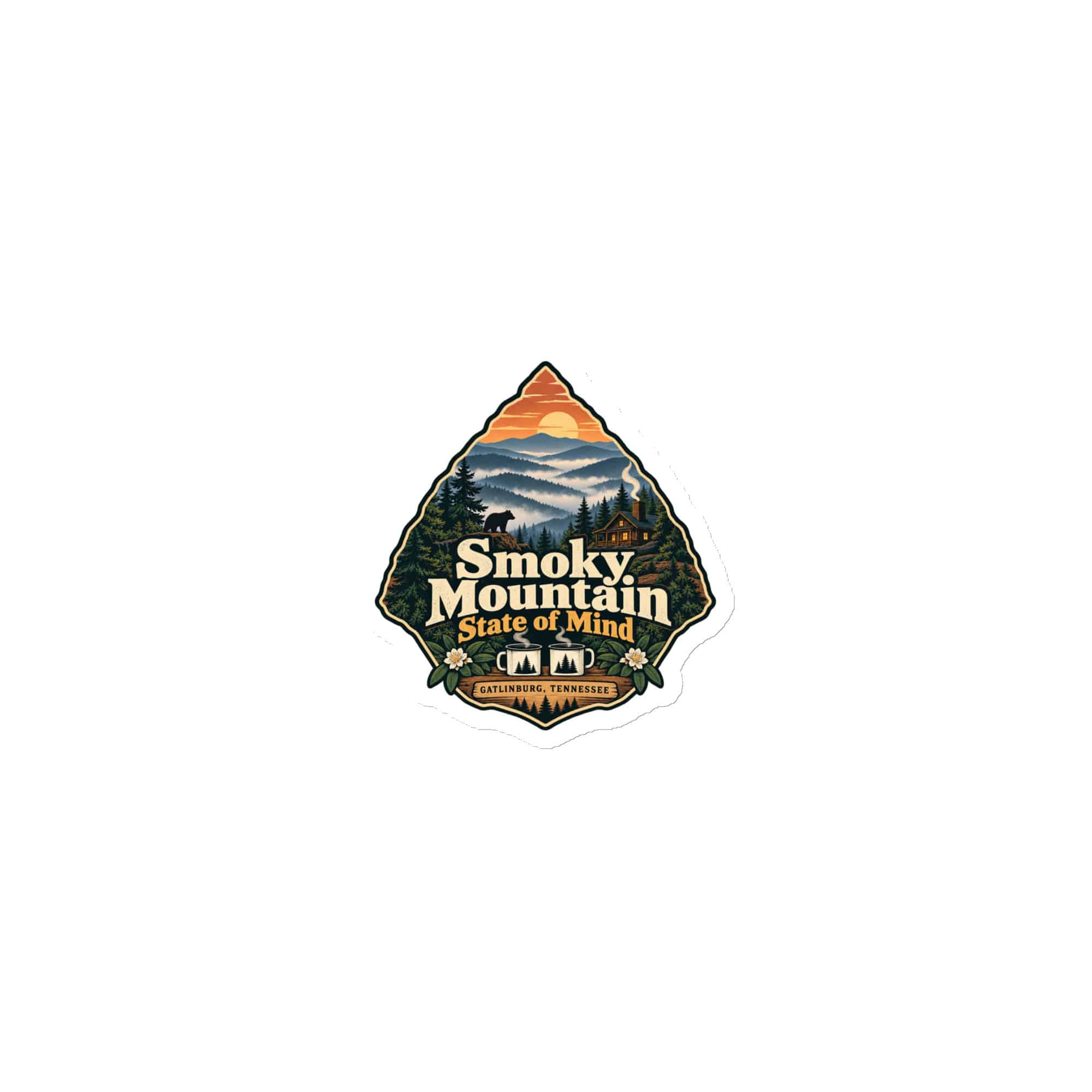 Gatlinburg and the Smokies Die-Cut Magnet: Smoky Mountain State of Mind, Scenic Shield Badge