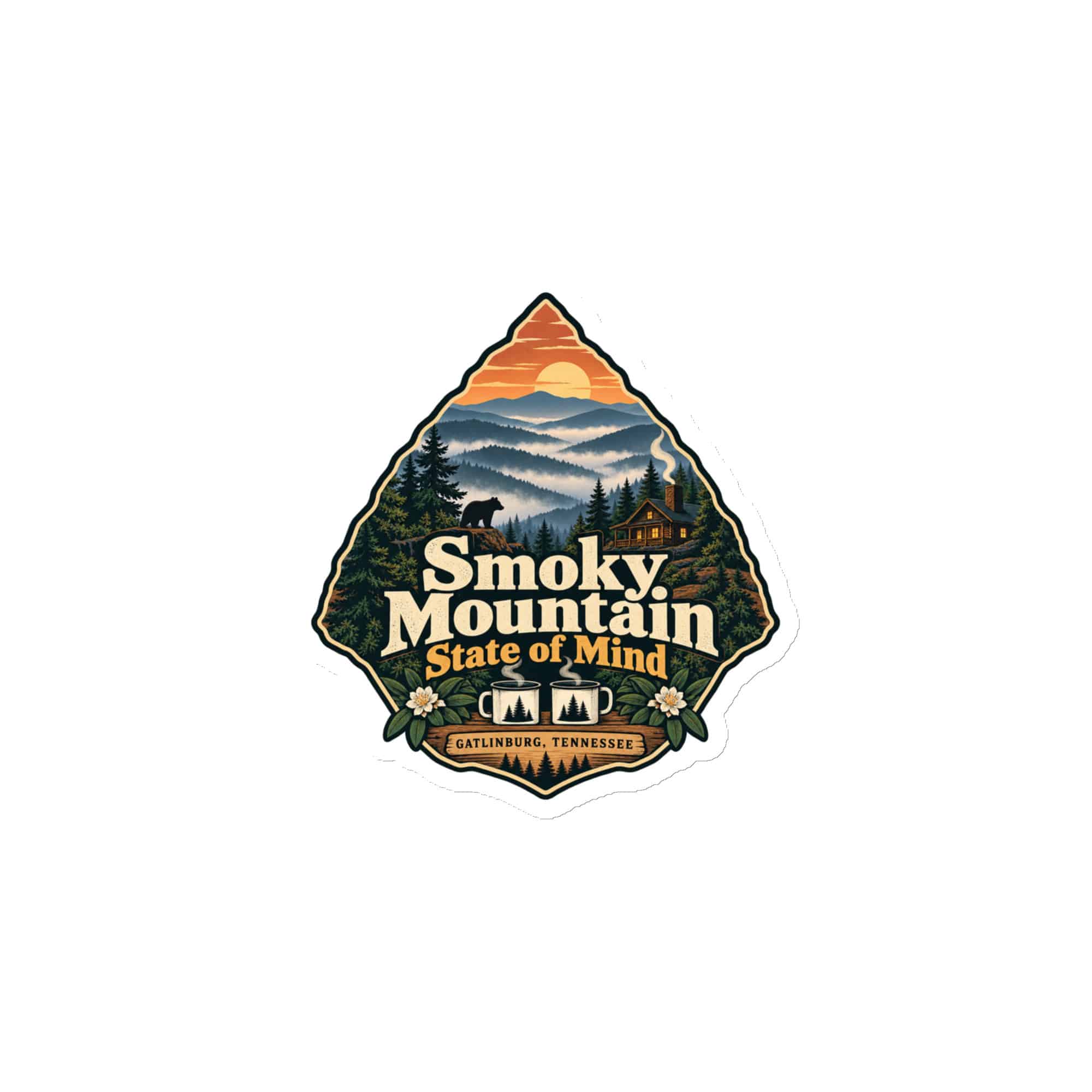 Gatlinburg and the Smokies Die-Cut Magnet: Smoky Mountain State of Mind, Scenic Shield Badge