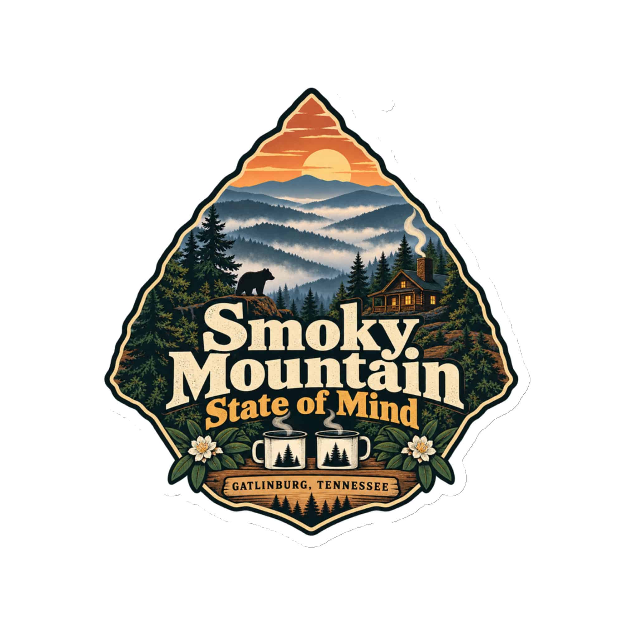 Gatlinburg and the Smokies Die-Cut Magnet: Smoky Mountain State of Mind, Scenic Shield Badge