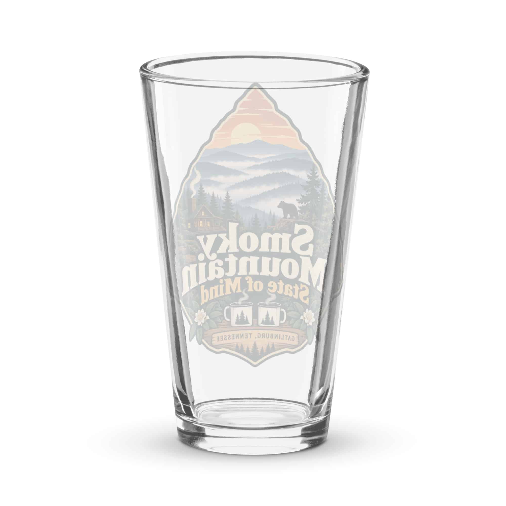 Gatlinburg and the Smokies Pint Glass: Smoky Mountain State of Mind, Scenic Shield Badge