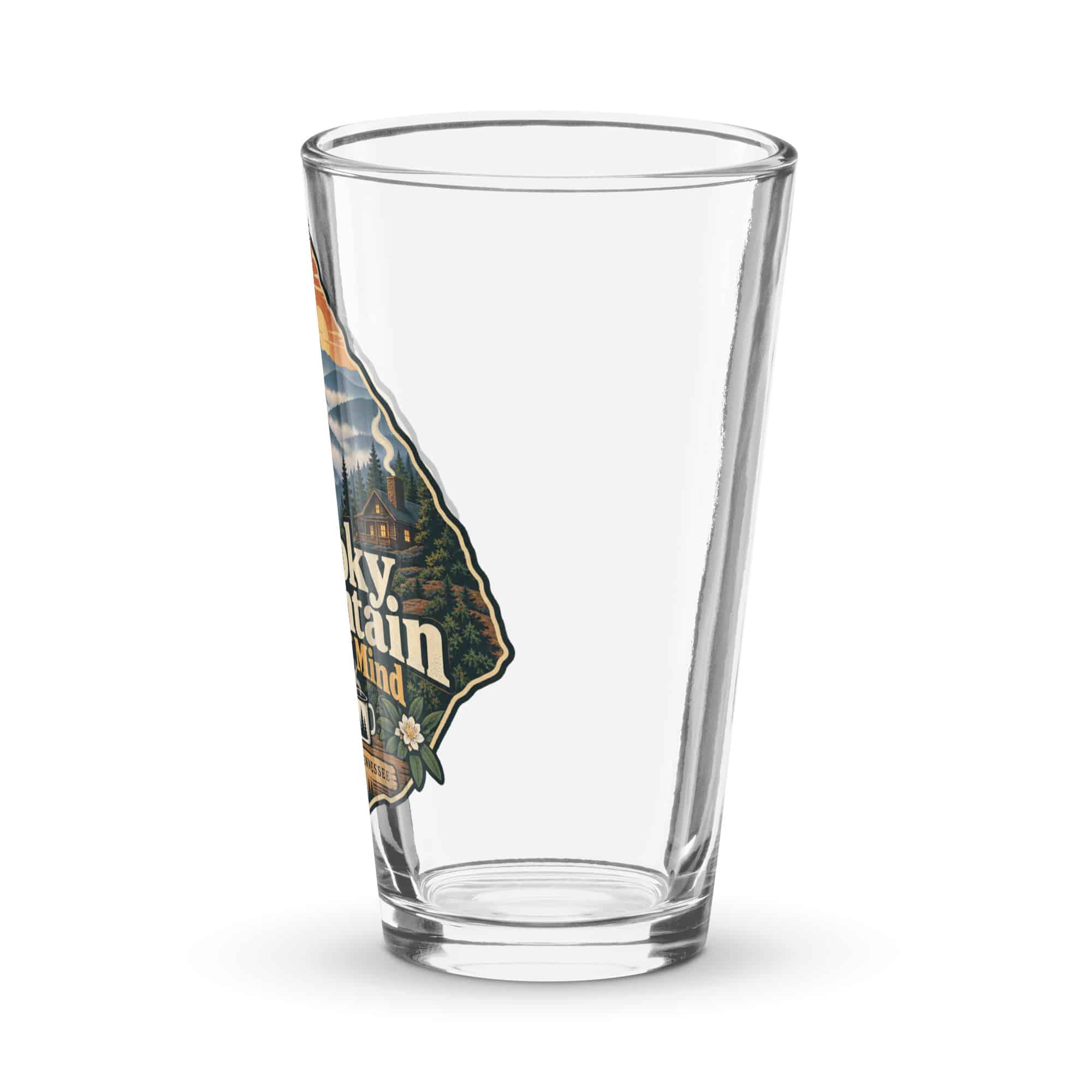 Gatlinburg and the Smokies Pint Glass: Smoky Mountain State of Mind, Scenic Shield Badge