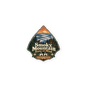 Gatlinburg and the Smokies Vinyl Sticker: Smoky Mountain State of Mind, Scenic Shield Badge - 3″×3″ - Main