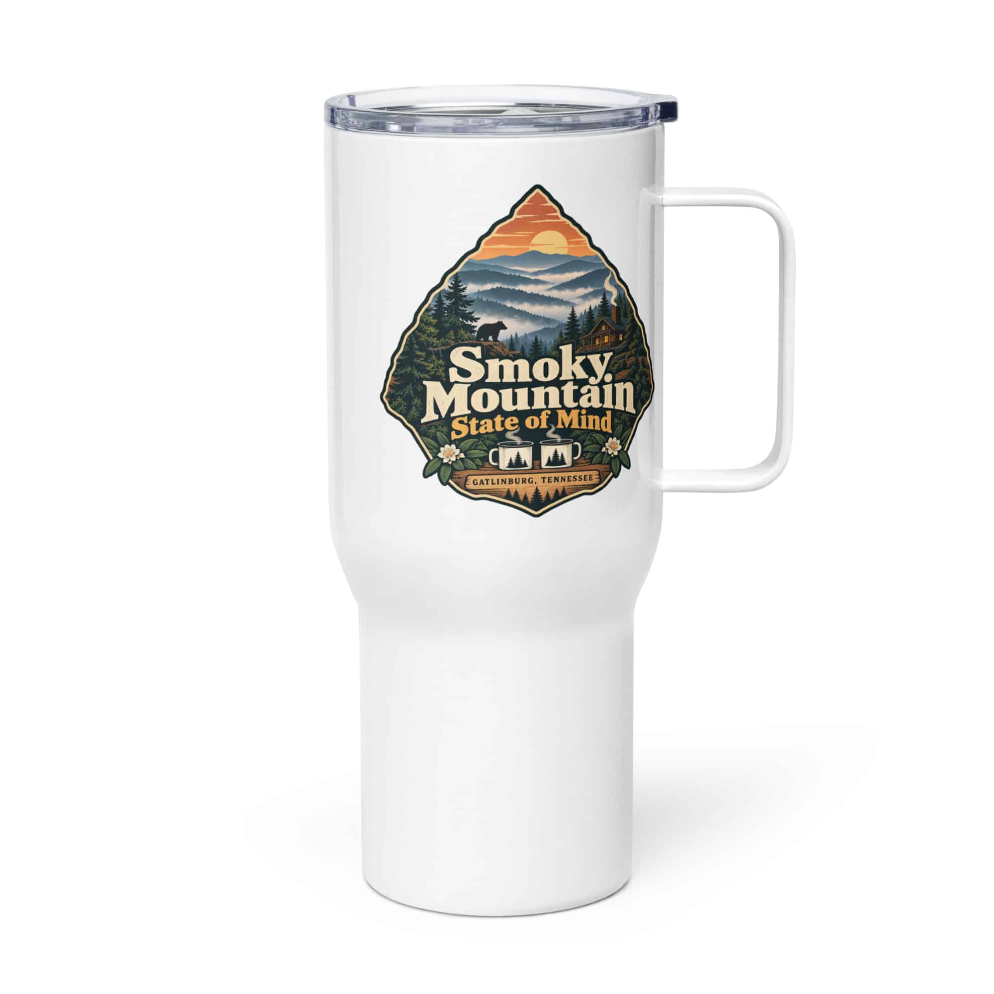 Gatlinburg and the Smokies Travel Mug: Smoky Mountain State of Mind, Scenic Shield Badge