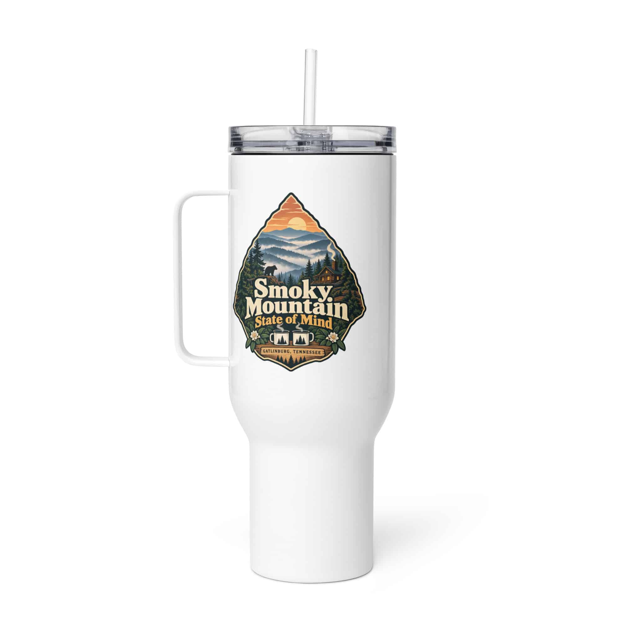 Gatlinburg and the Smokies Travel Mug: Smoky Mountain State of Mind, Scenic Shield Badge