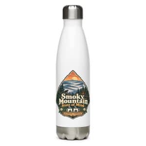Gatlinburg and the Smokies Stainless Steel Water Bottle: Smoky Mountain State of Mind, Scenic Shield Badge - 17 oz - Main