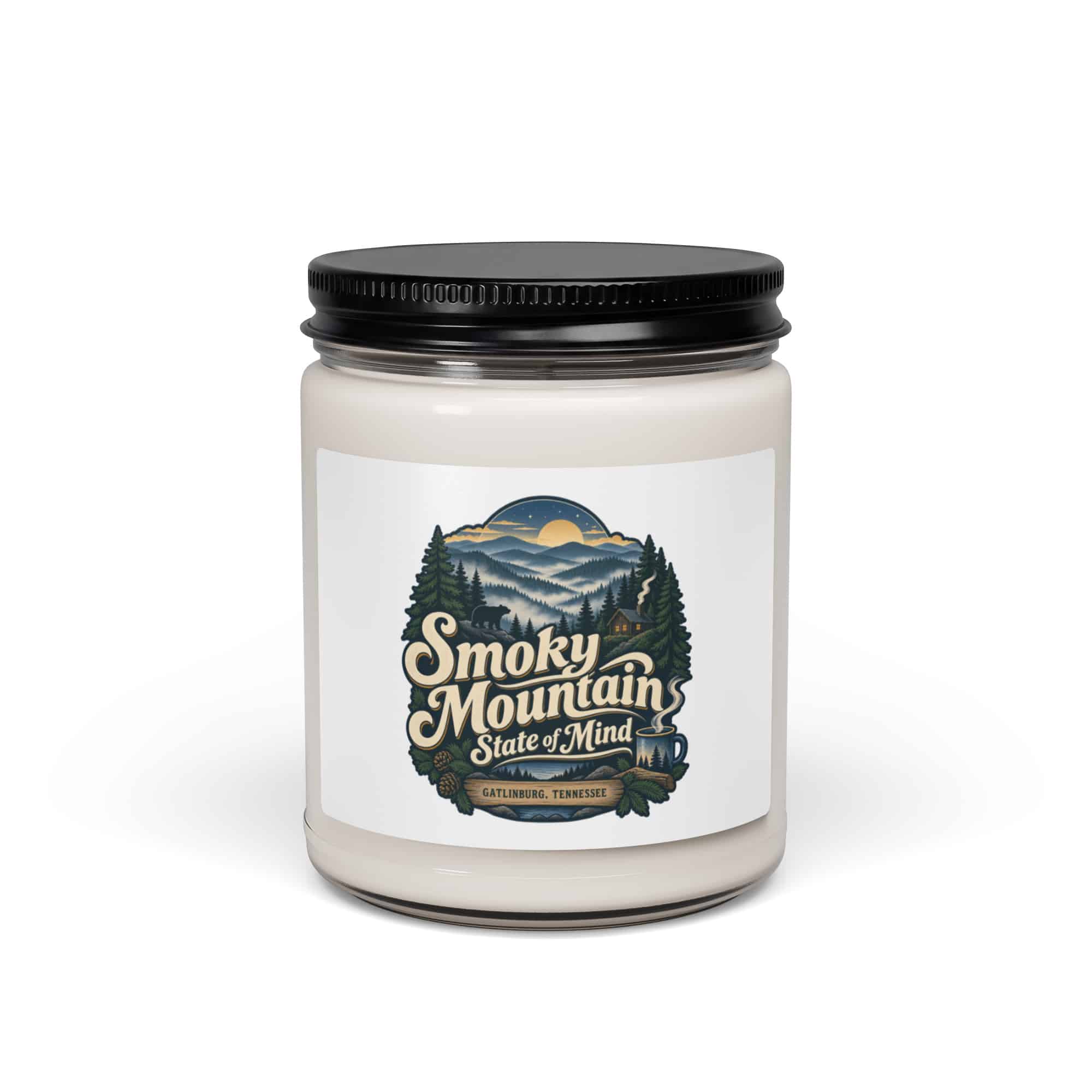 Gatlinburg and the Smokies Soy Wax Candle: Smoky Mountain State of Mind, Woodland Scenic Lettering