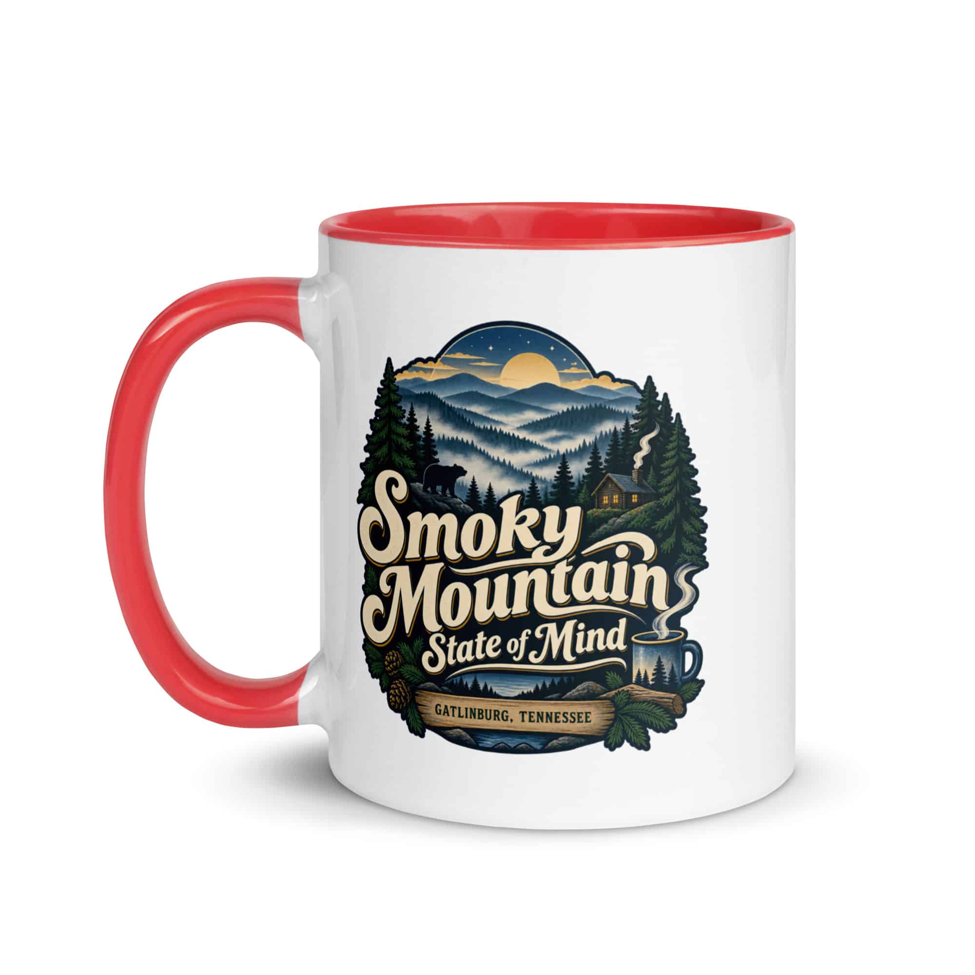 Gatlinburg and the Smokies Color Inside Coffee Mug: Smoky Mountain State of Mind, Woodland Scenic Lettering