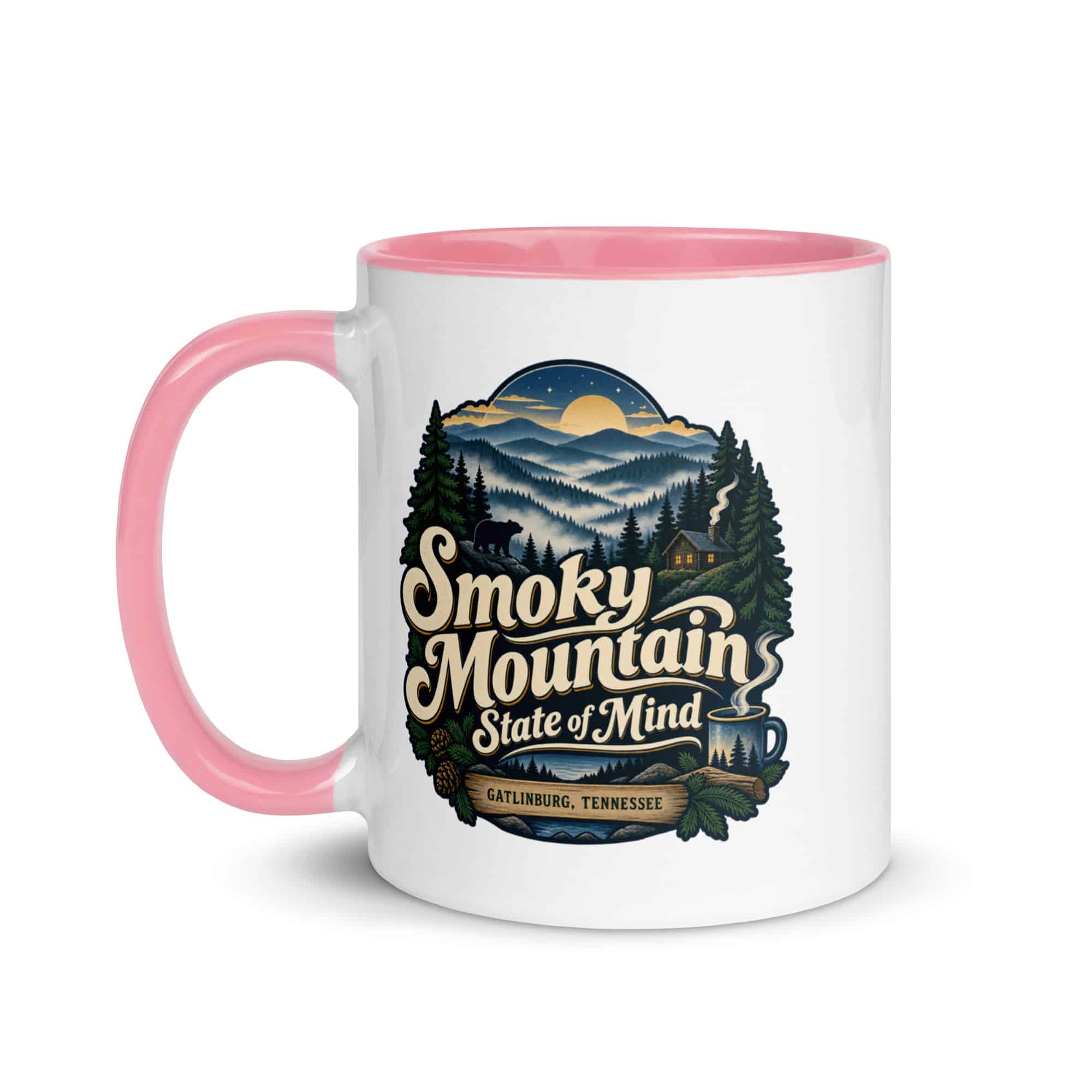 Gatlinburg and the Smokies Color Inside Coffee Mug: Smoky Mountain State of Mind, Woodland Scenic Lettering