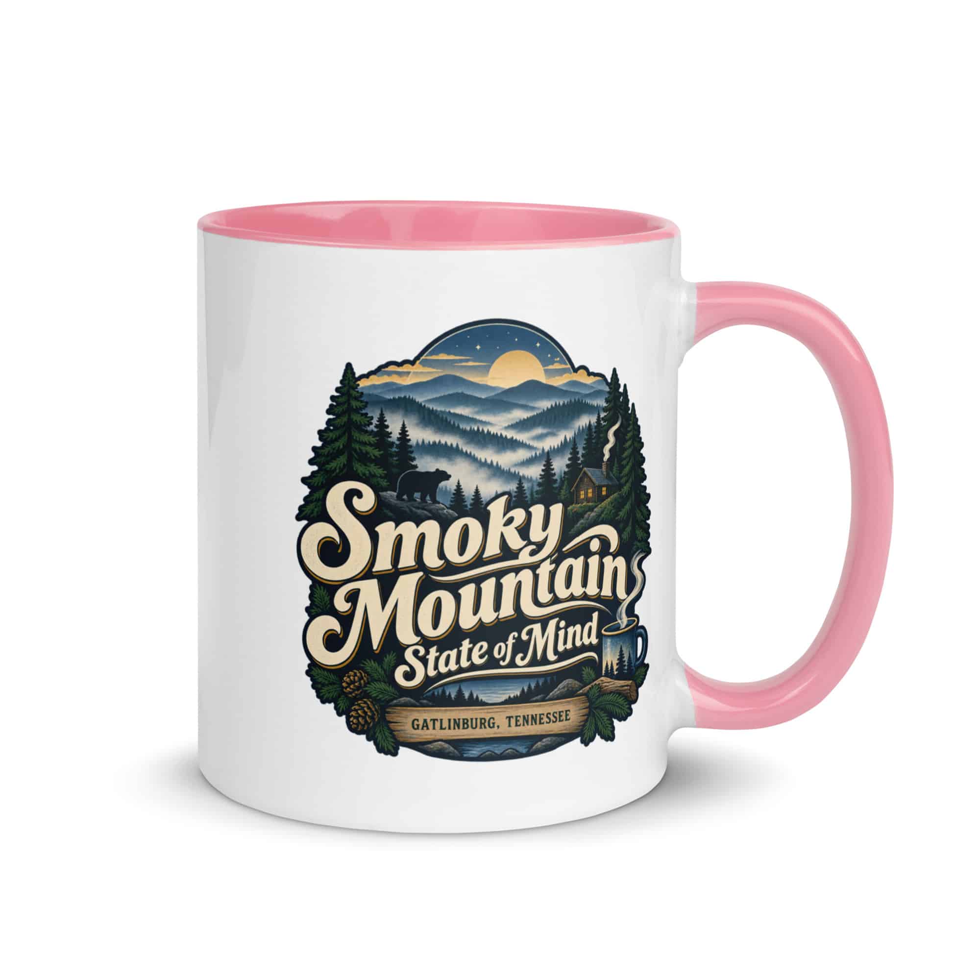 Gatlinburg and the Smokies Color Inside Coffee Mug: Smoky Mountain State of Mind, Woodland Scenic Lettering