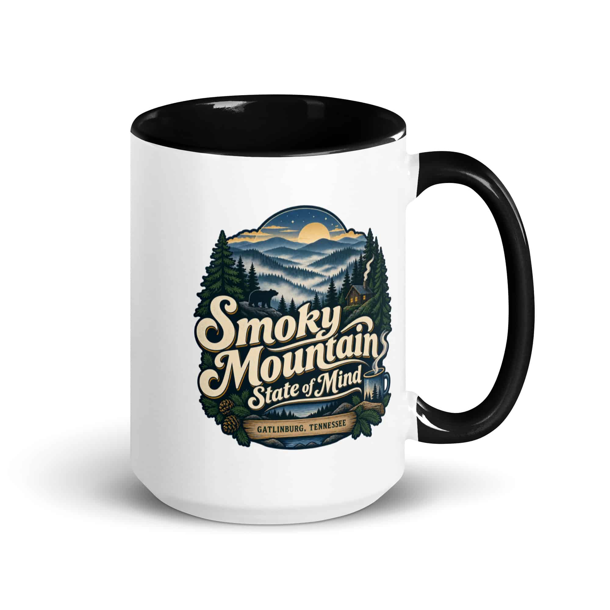 Gatlinburg and the Smokies Color Inside Coffee Mug: Smoky Mountain State of Mind, Woodland Scenic Lettering