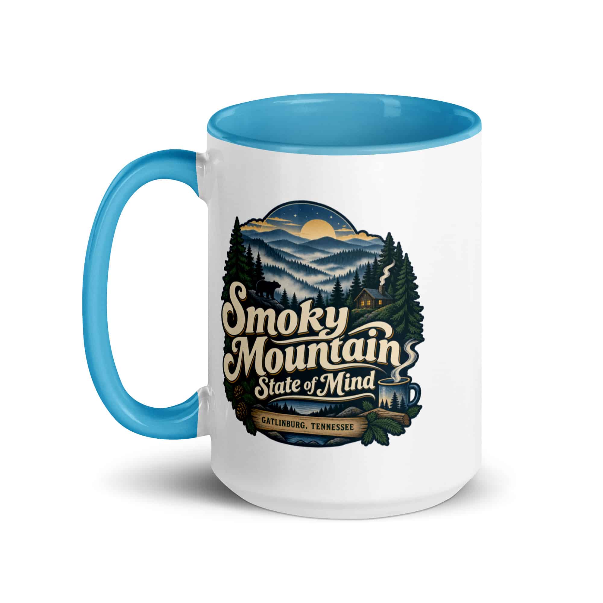 Gatlinburg and the Smokies Color Inside Coffee Mug: Smoky Mountain State of Mind, Woodland Scenic Lettering