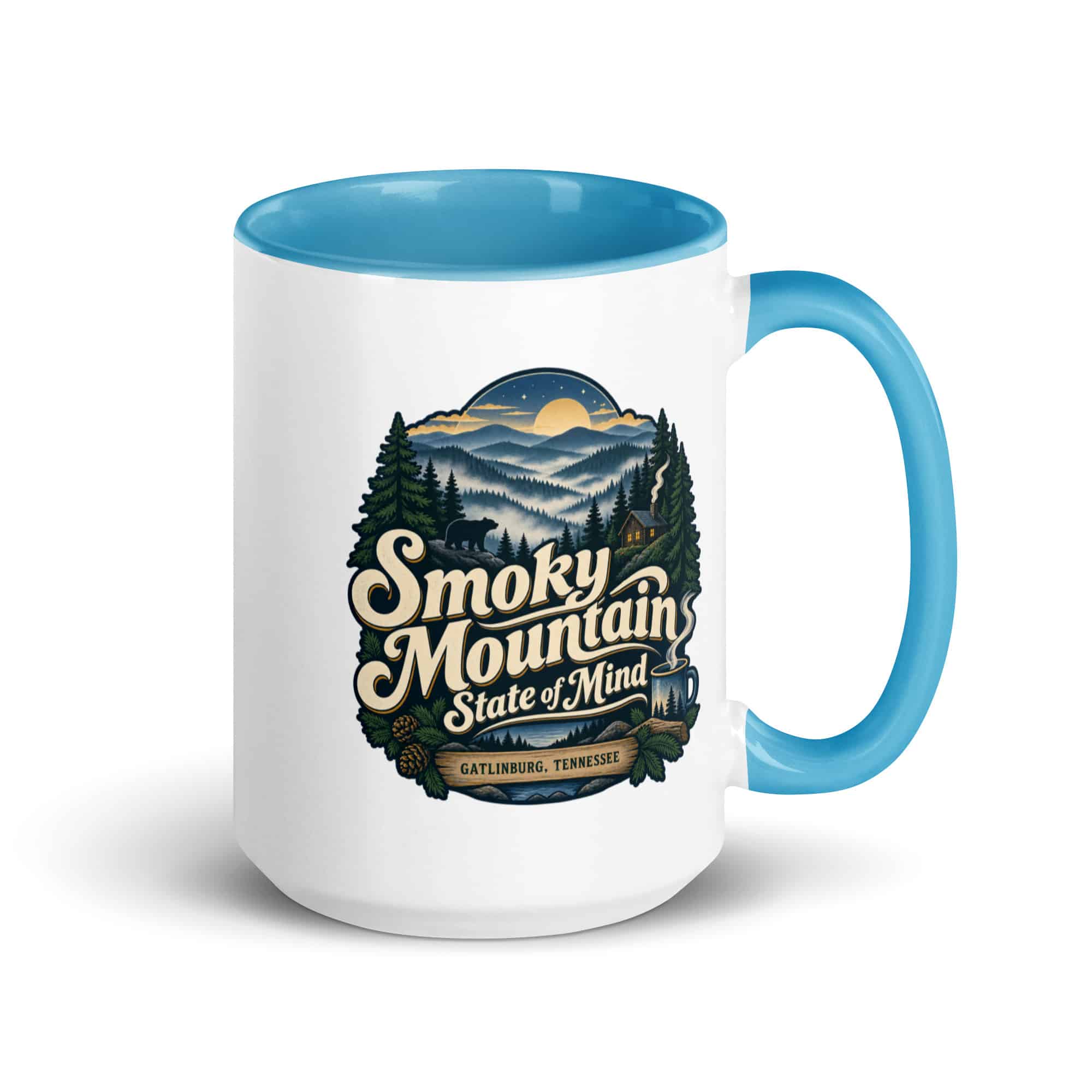 Gatlinburg and the Smokies Color Inside Coffee Mug: Smoky Mountain State of Mind, Woodland Scenic Lettering