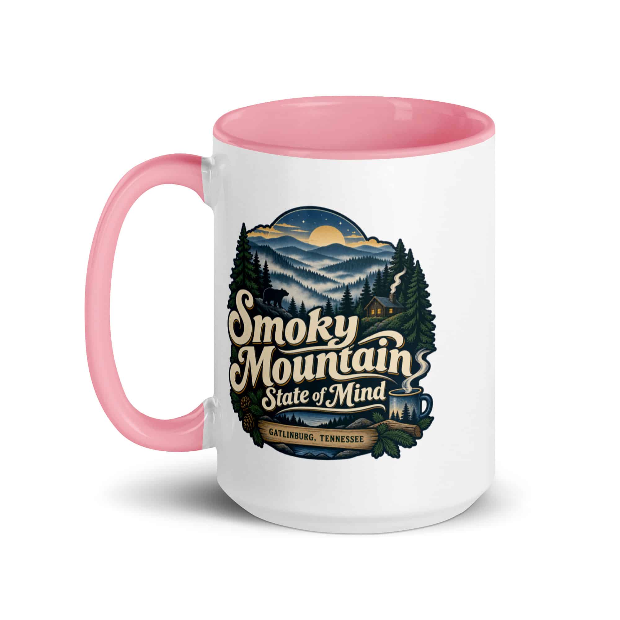 Gatlinburg and the Smokies Color Inside Coffee Mug: Smoky Mountain State of Mind, Woodland Scenic Lettering