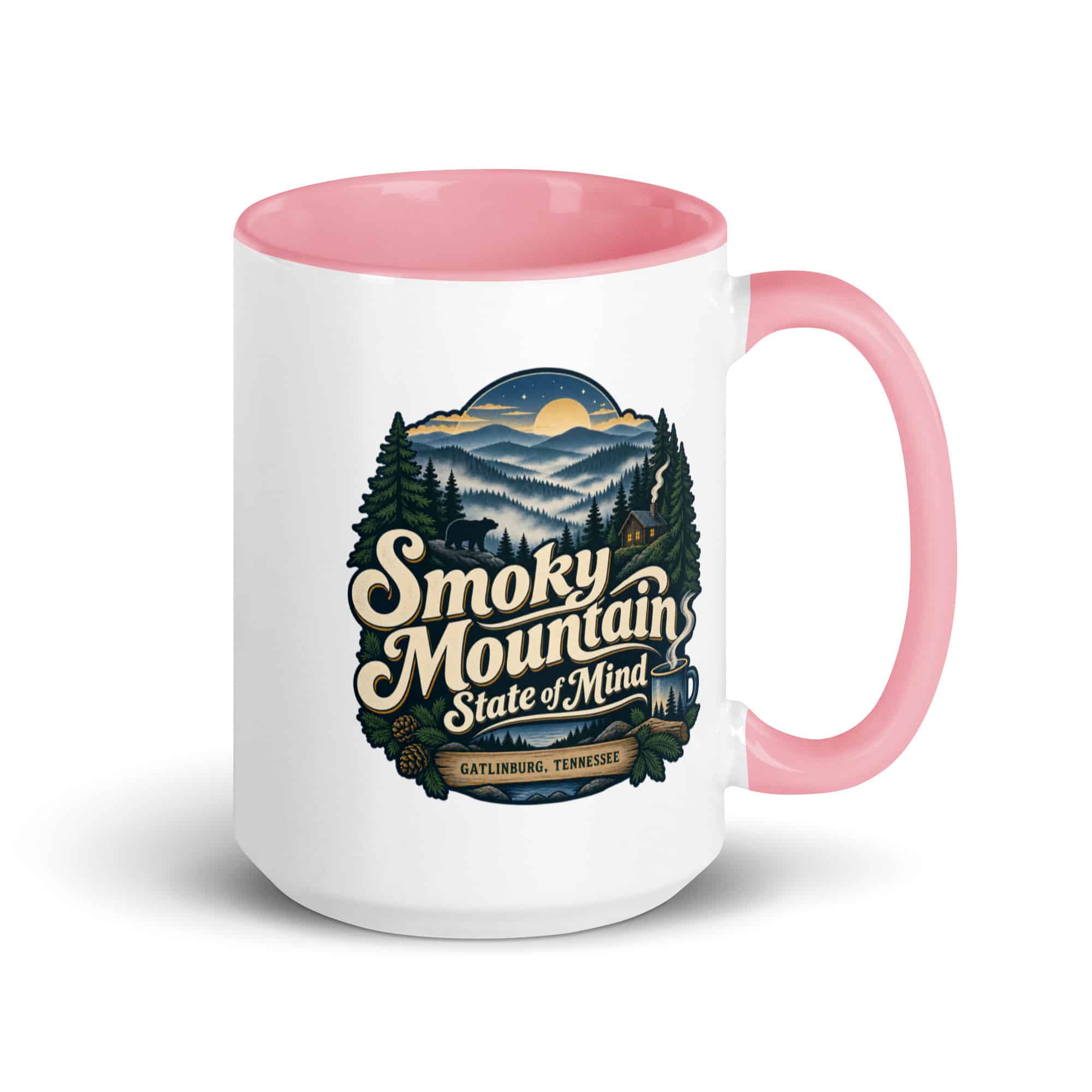 Gatlinburg and the Smokies Color Inside Coffee Mug: Smoky Mountain State of Mind, Woodland Scenic Lettering