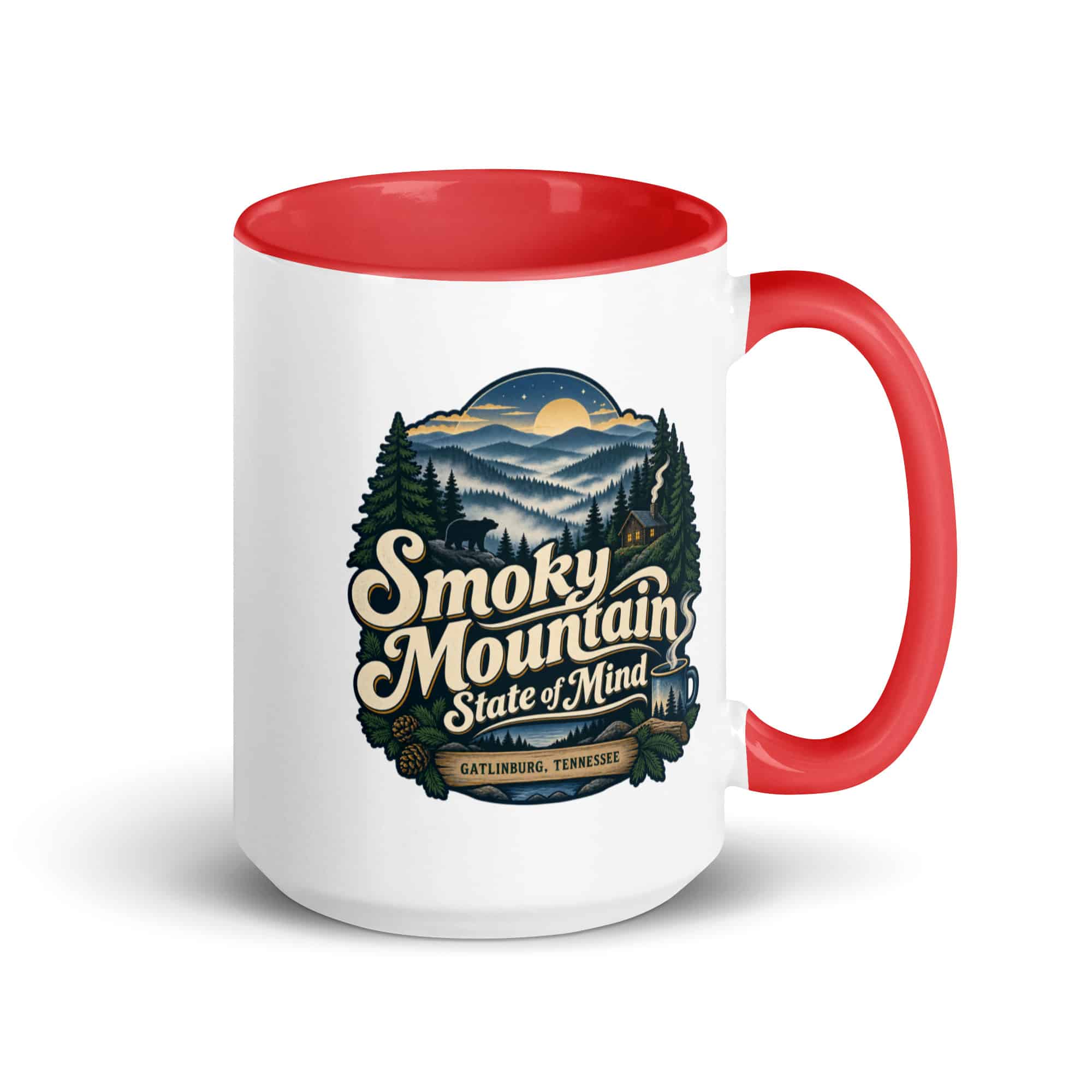 Gatlinburg and the Smokies Color Inside Coffee Mug: Smoky Mountain State of Mind, Woodland Scenic Lettering