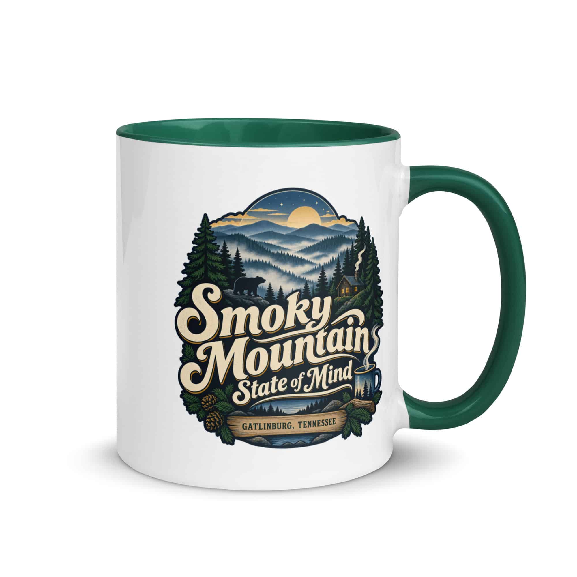 Gatlinburg and the Smokies Color Inside Coffee Mug: Smoky Mountain State of Mind, Woodland Scenic Lettering
