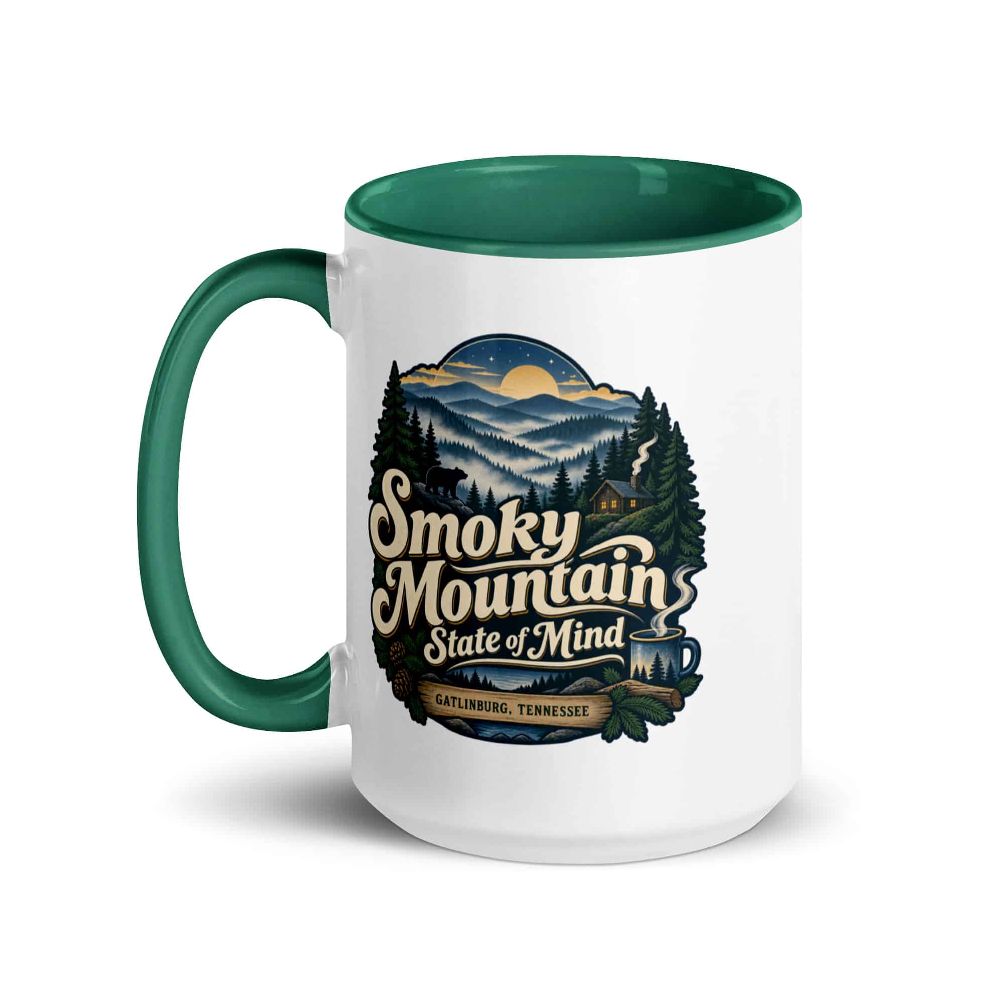 Gatlinburg and the Smokies Color Inside Coffee Mug: Smoky Mountain State of Mind, Woodland Scenic Lettering