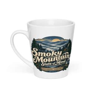 Gatlinburg and the Smokies Latte Mug: Smoky Mountain State of Mind, Woodland Scenic Lettering - 12 oz - Main