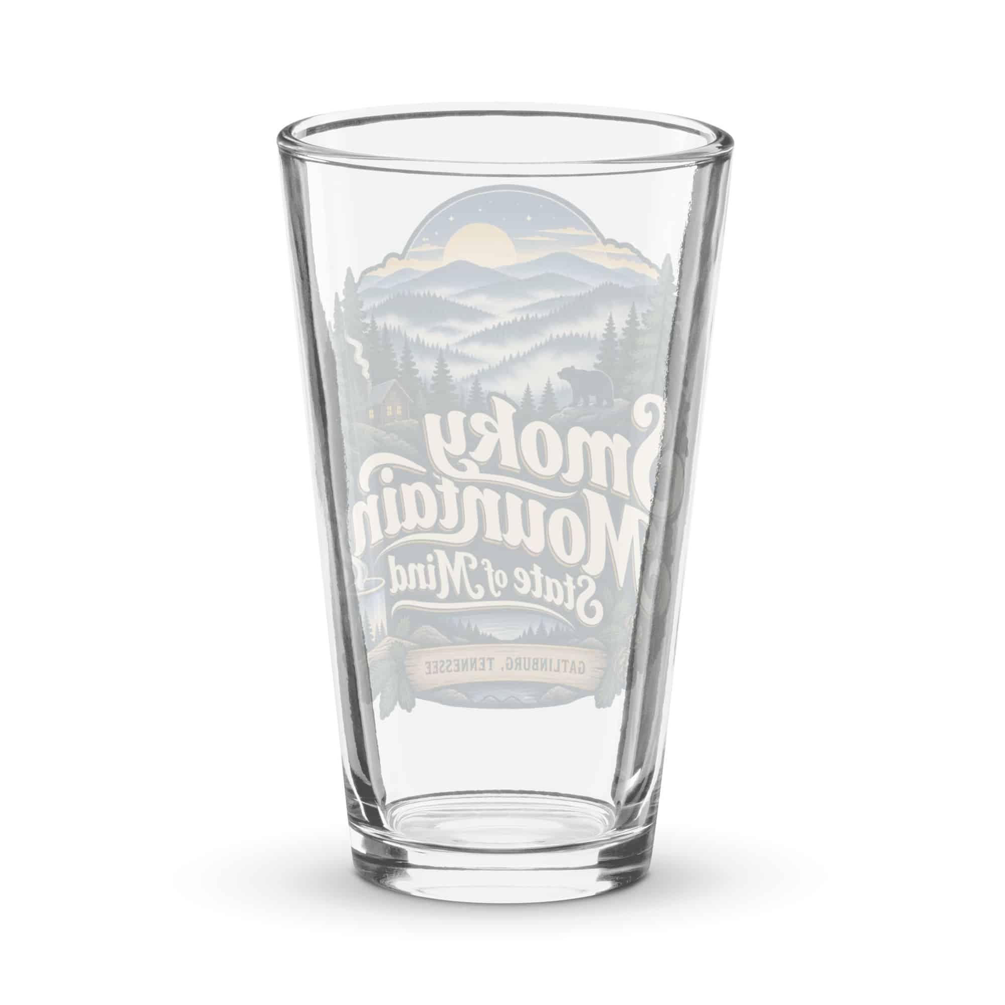 Gatlinburg and the Smokies Pint Glass: Smoky Mountain State of Mind, Woodland Scenic Lettering