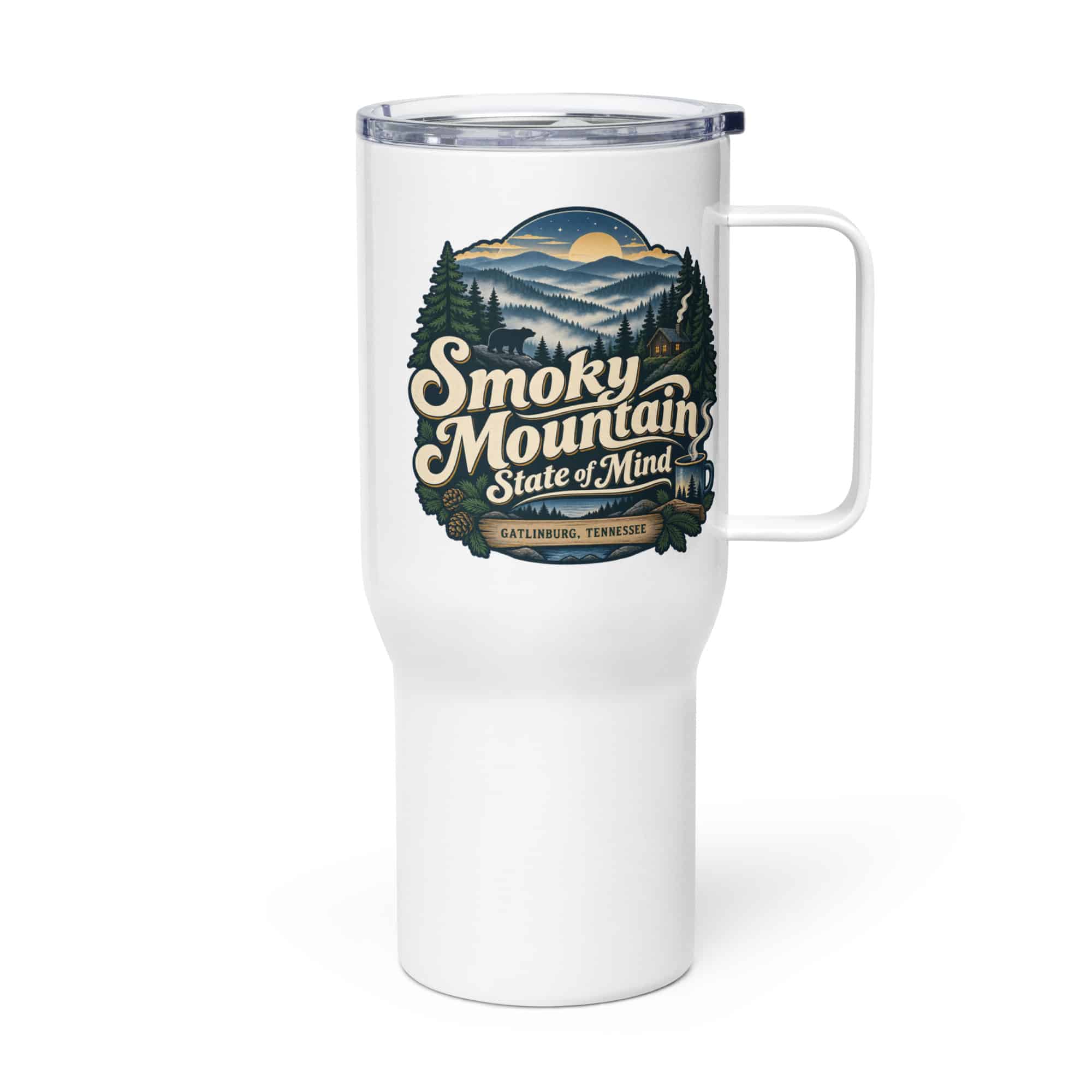 Gatlinburg and the Smokies Travel Mug: Smoky Mountain State of Mind, Woodland Scenic Lettering