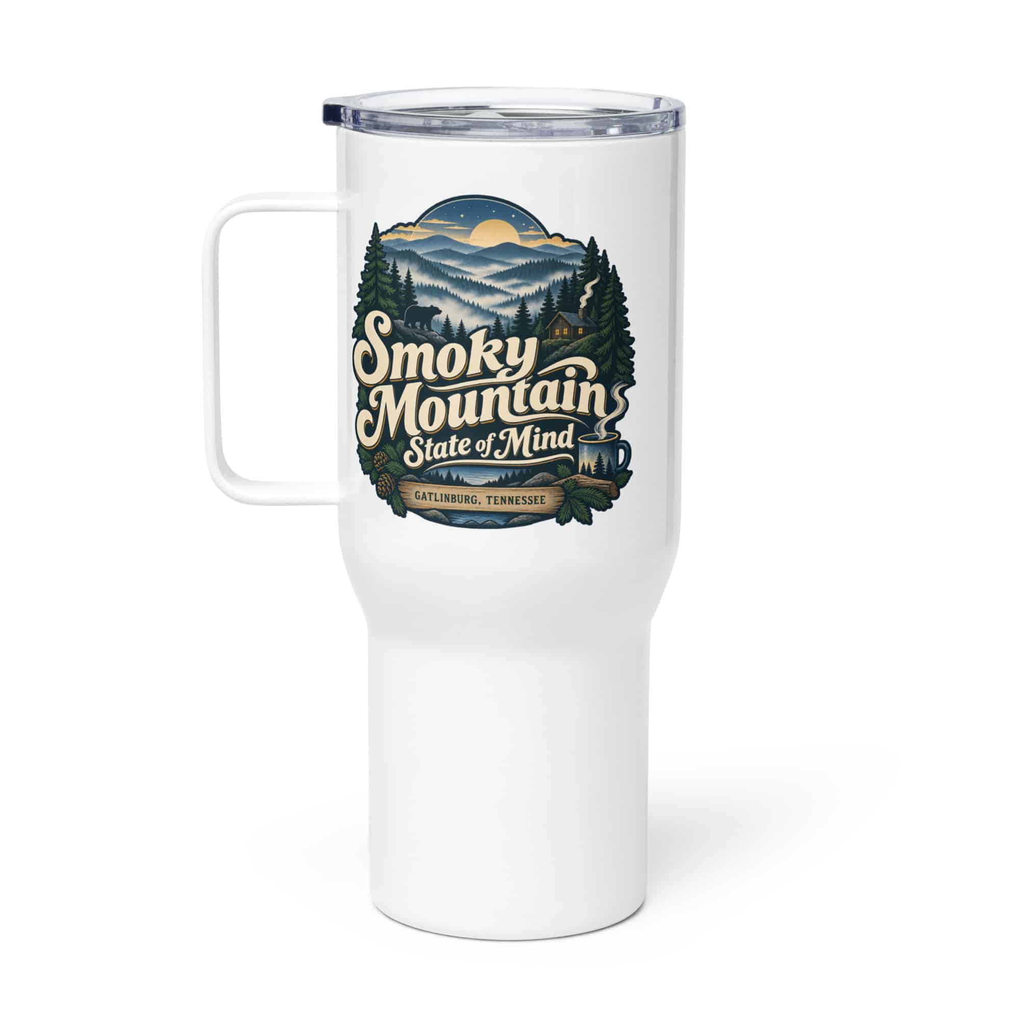Gatlinburg and the Smokies Travel Mug: Smoky Mountain State of Mind, Woodland Scenic Lettering