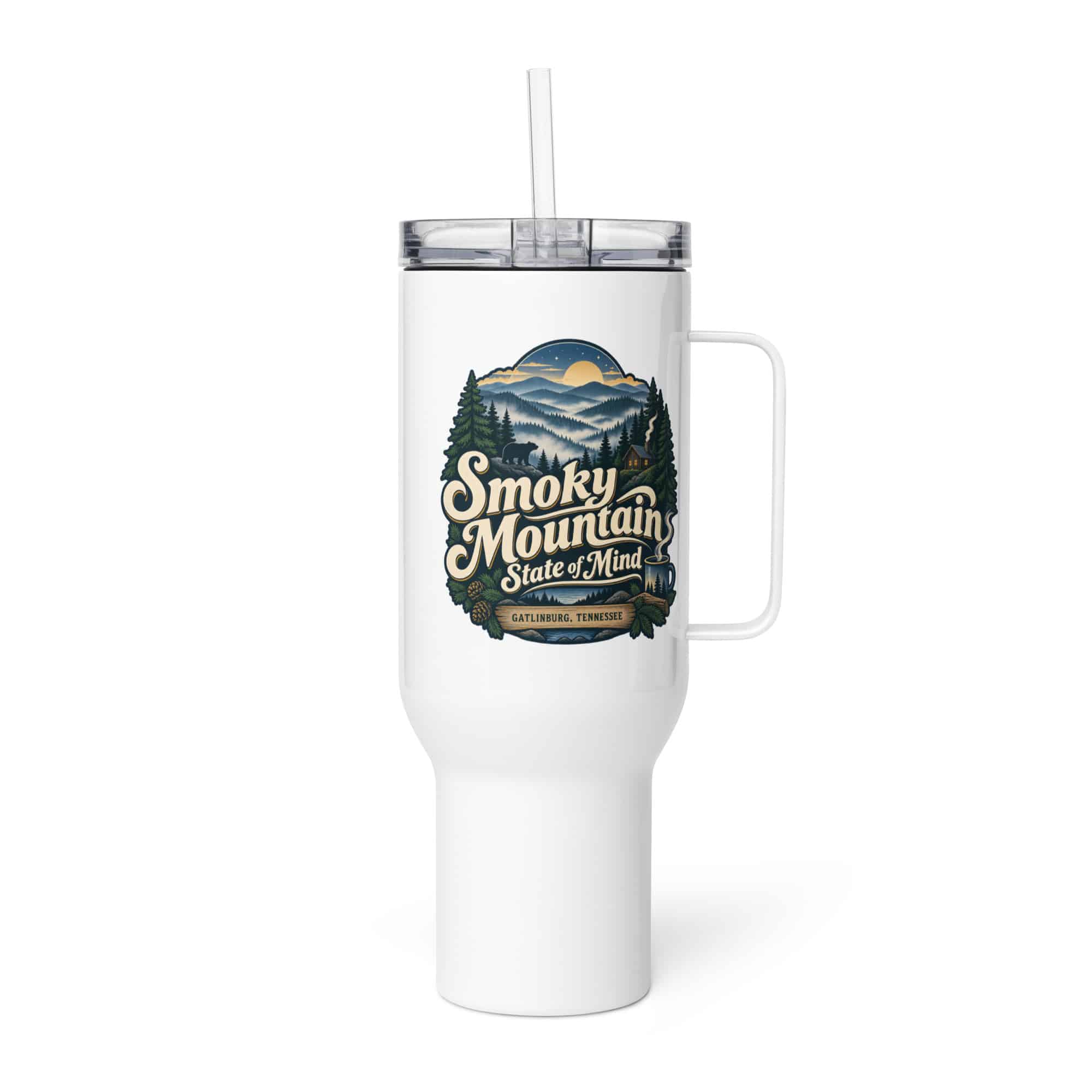 Gatlinburg and the Smokies Travel Mug: Smoky Mountain State of Mind, Woodland Scenic Lettering