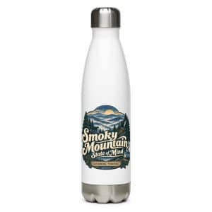 Gatlinburg and the Smokies Stainless Steel Water Bottle: Smoky Mountain State of Mind, Woodland Scenic Lettering - 17 oz - Main