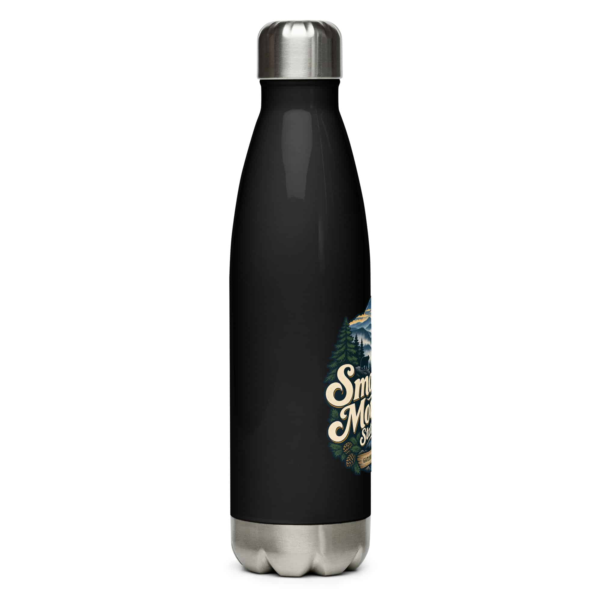Gatlinburg and the Smokies Stainless Steel Water Bottle: Smoky Mountain State of Mind, Woodland Scenic Lettering