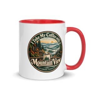 Gatlinburg and the Smokies Color Inside Coffee Mug: I Take My Coffee with a Mountain View, Vintage Round Badge - 11 oz - Main