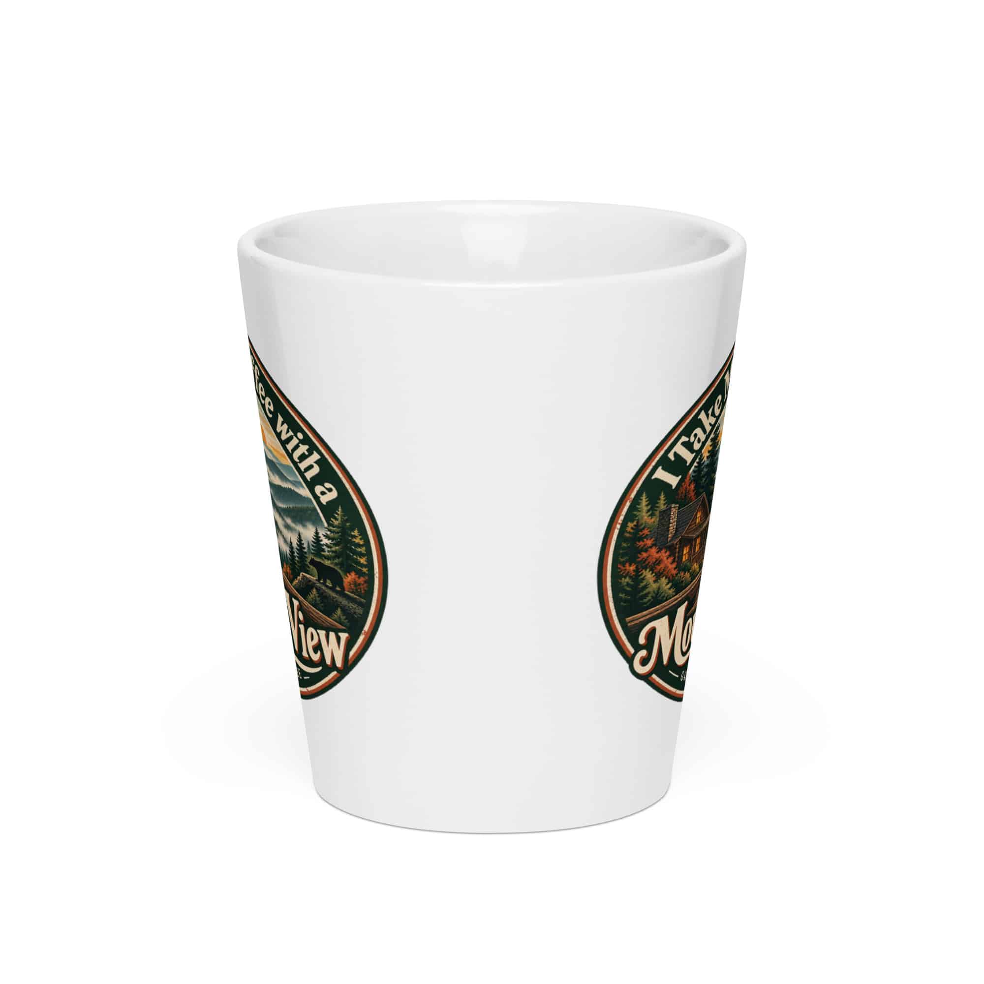 Gatlinburg and the Smokies Latte Mug: I Take My Coffee with a Mountain View, Vintage Round Badge