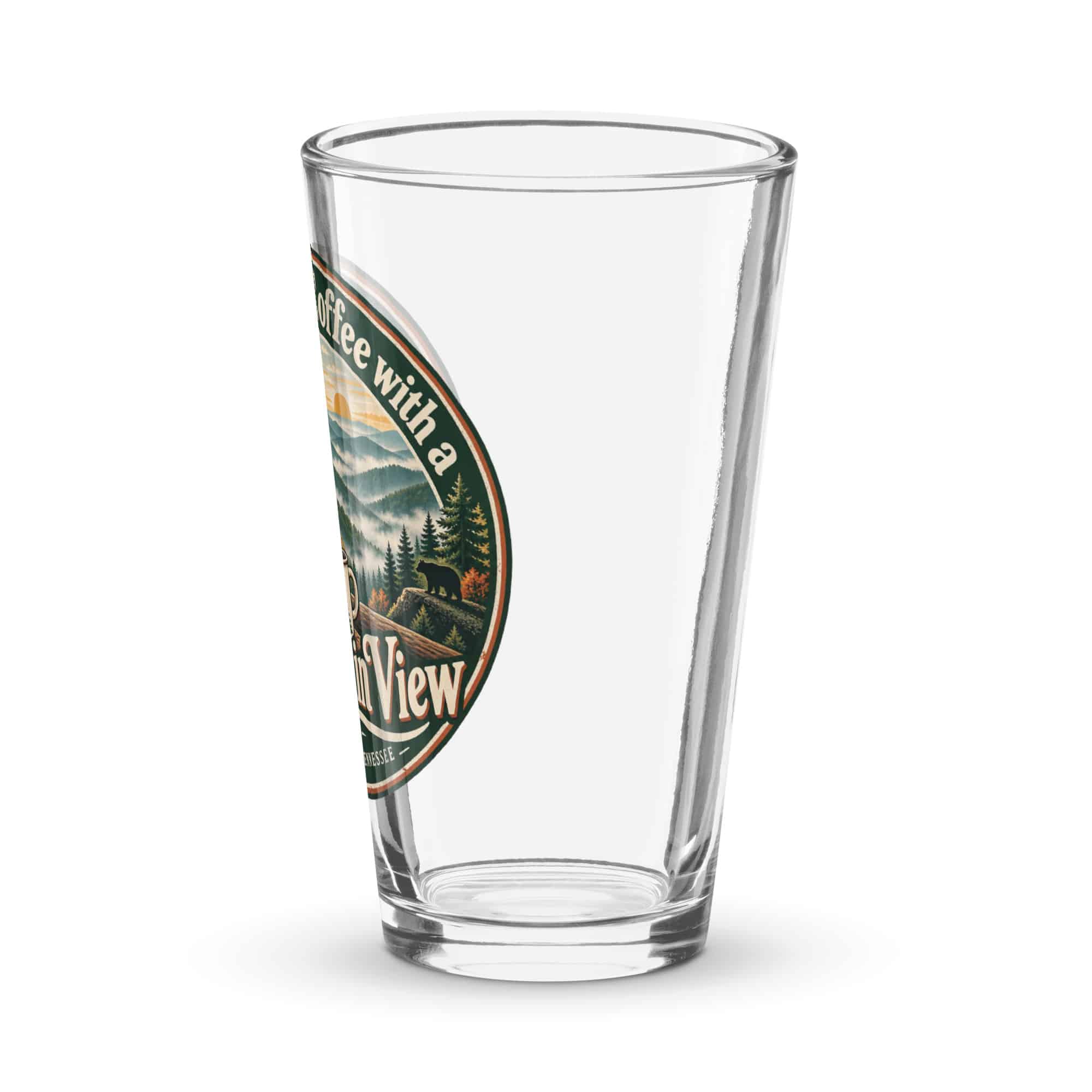 Gatlinburg and the Smokies Pint Glass: I Take My Coffee with a Mountain View, Vintage Round Badge