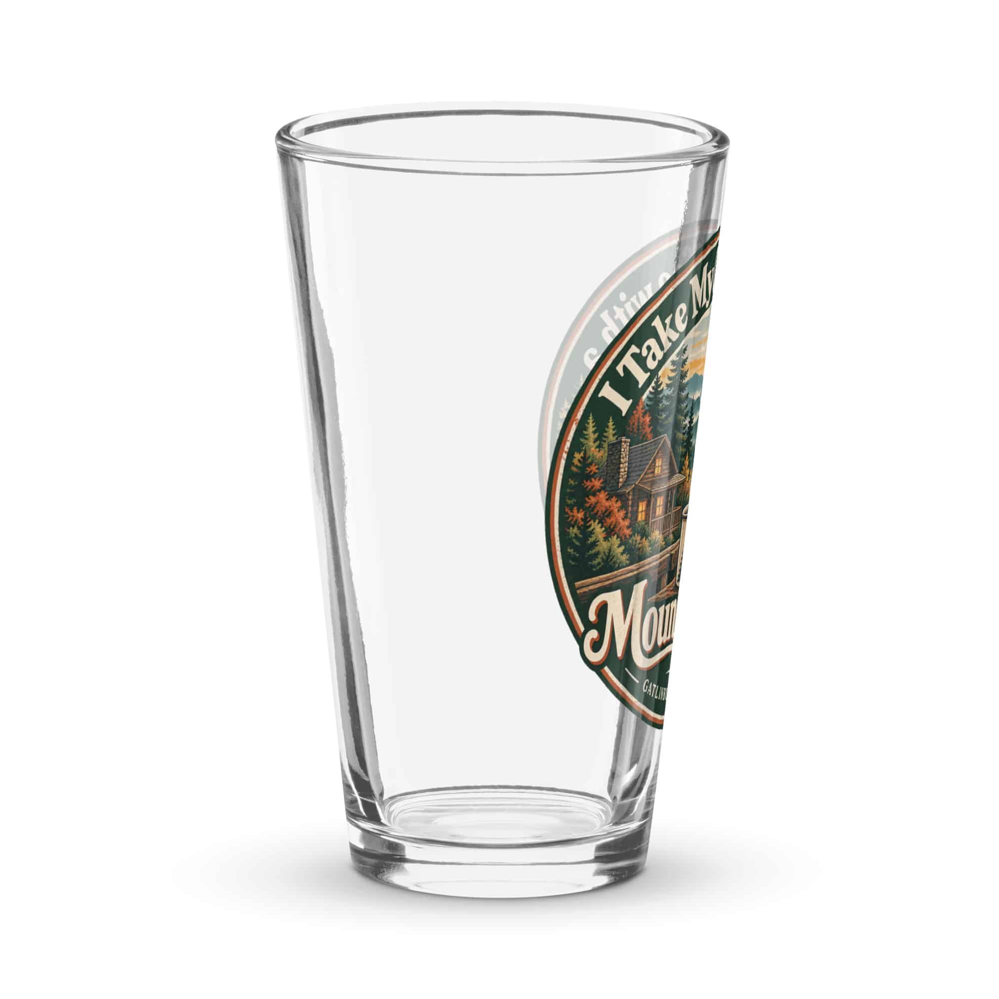 Gatlinburg and the Smokies Pint Glass: I Take My Coffee with a Mountain View, Vintage Round Badge