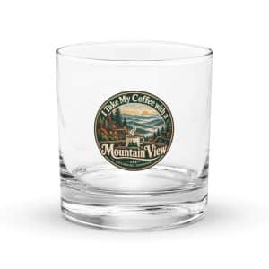 Gatlinburg and the Smokies Rocks Glass: I Take My Coffee with a Mountain View, Vintage Round Badge - 10.5 oz - Main