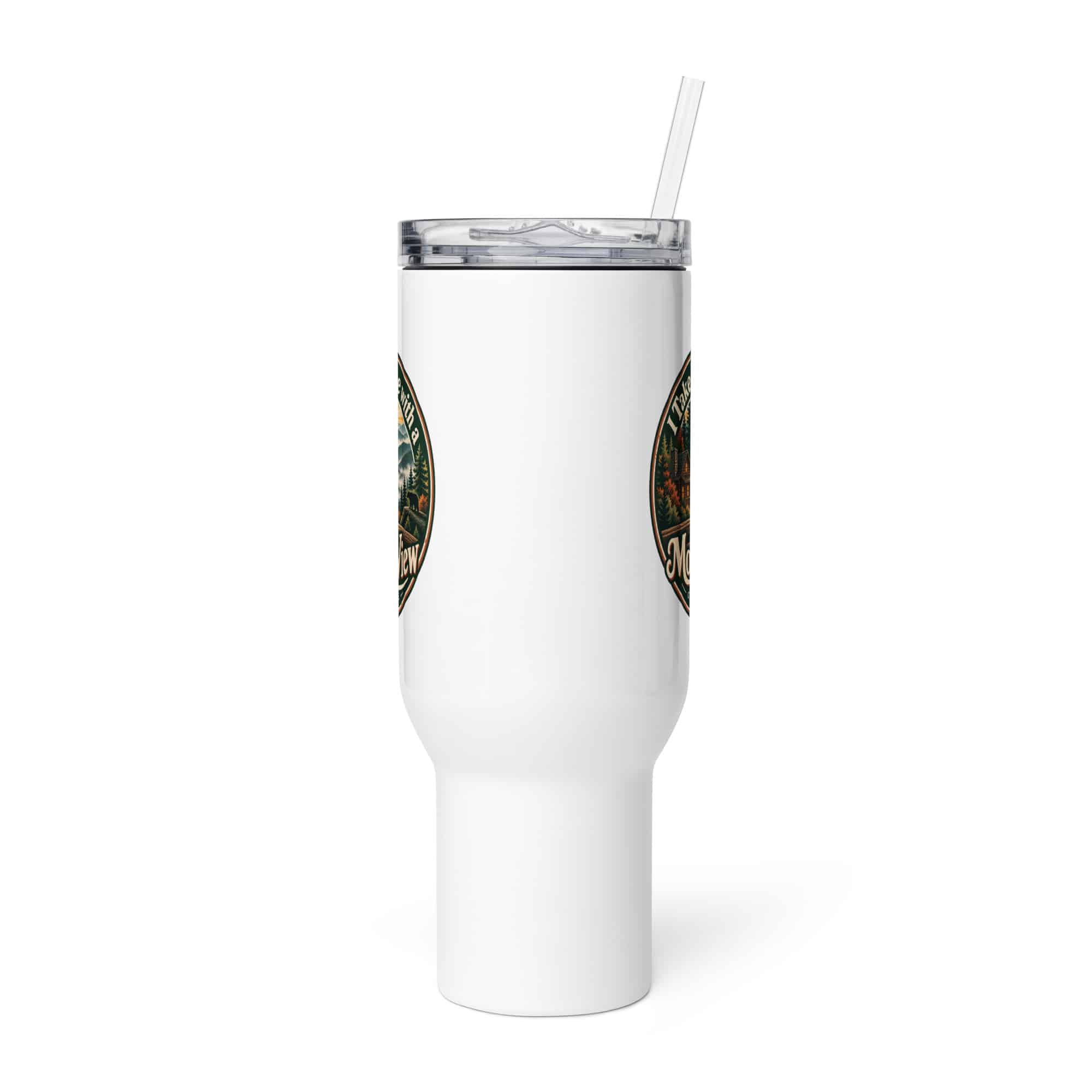 Gatlinburg and the Smokies Travel Mug: I Take My Coffee with a Mountain View, Vintage Round Badge