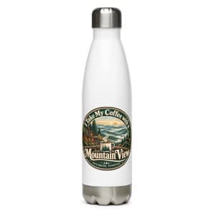 Gatlinburg and the Smokies Stainless Steel Water Bottle: I Take My Coffee with a Mountain View, Vintage Round Badge - 17 oz - Main