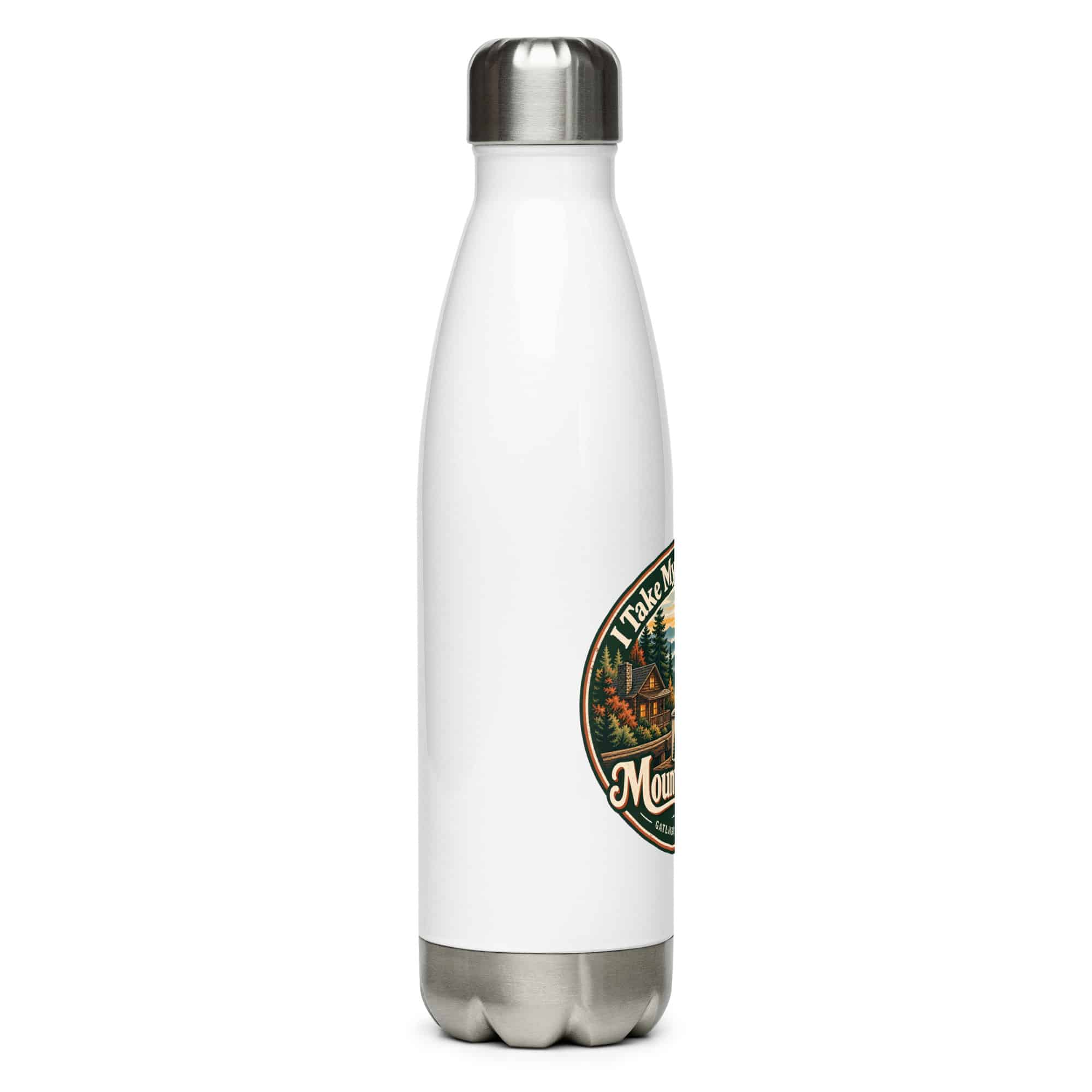 Gatlinburg and the Smokies Stainless Steel Water Bottle: I Take My Coffee with a Mountain View, Vintage Round Badge