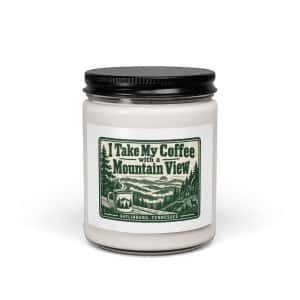 Gatlinburg and the Smokies Soy Wax Candle: I Take My Coffee with a Mountain View, Forest Ink Stamp - 9oz - Main