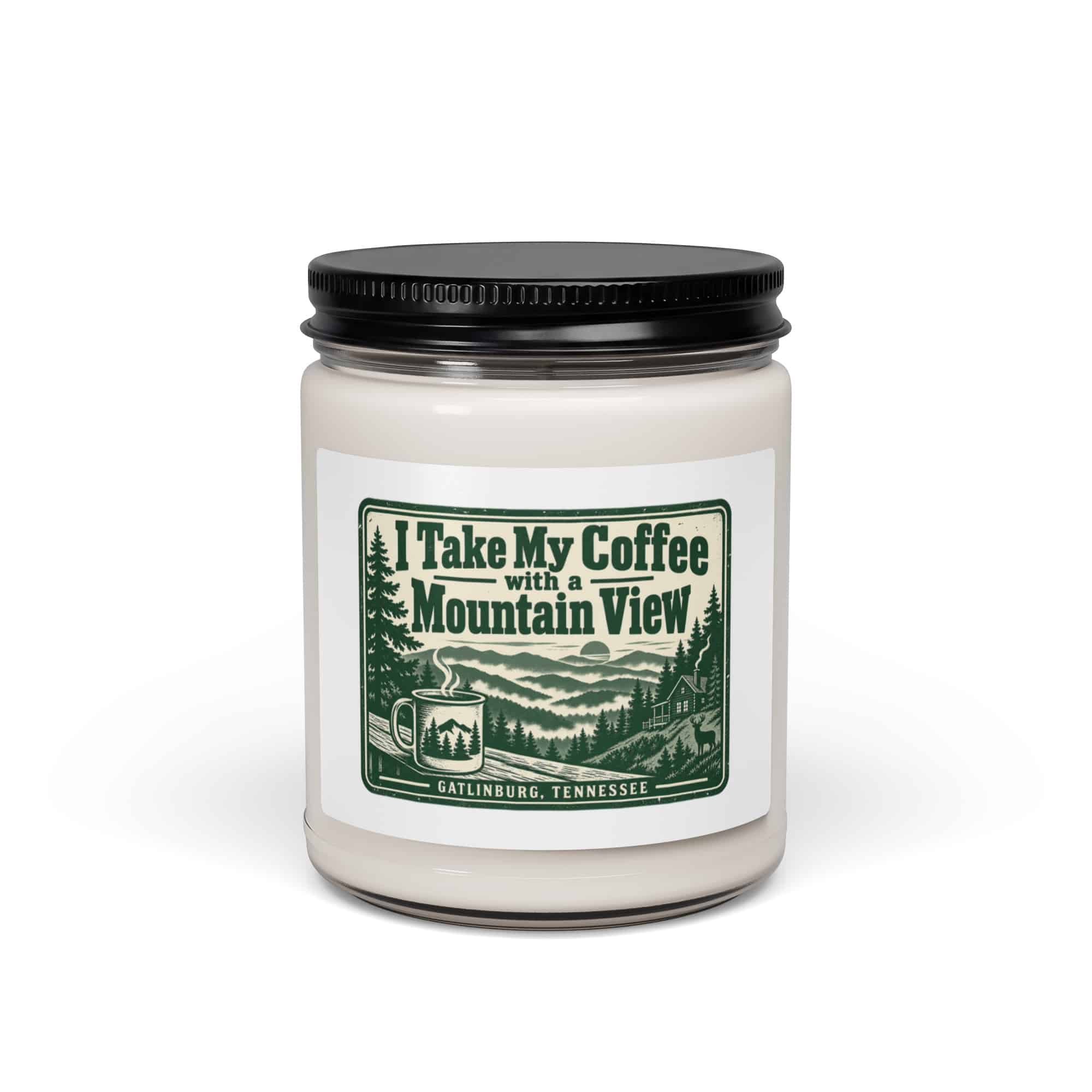 Gatlinburg and the Smokies Soy Wax Candle: I Take My Coffee with a Mountain View, Forest Ink Stamp