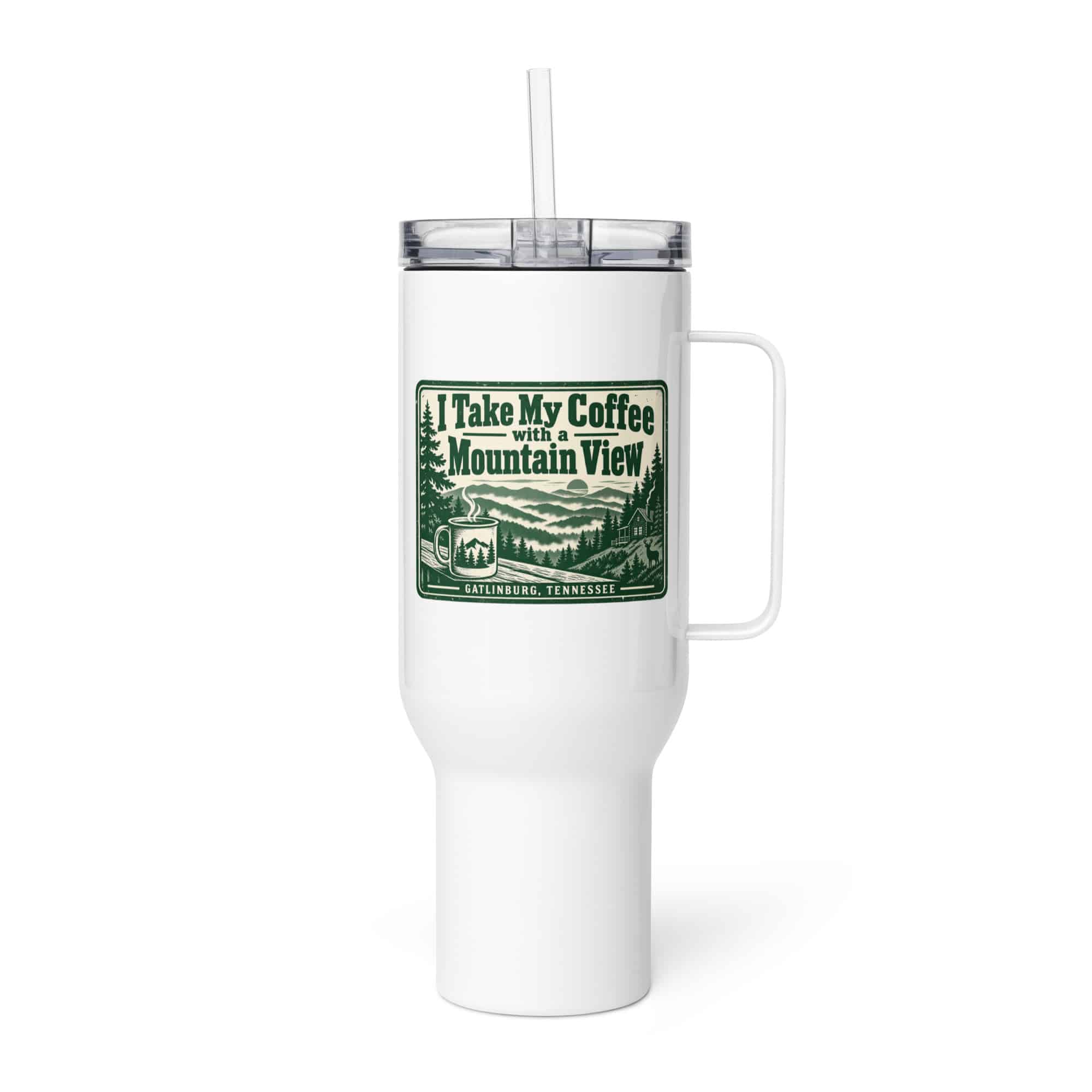 Gatlinburg and the Smokies Travel Mug: I Take My Coffee with a Mountain View, Forest Ink Stamp