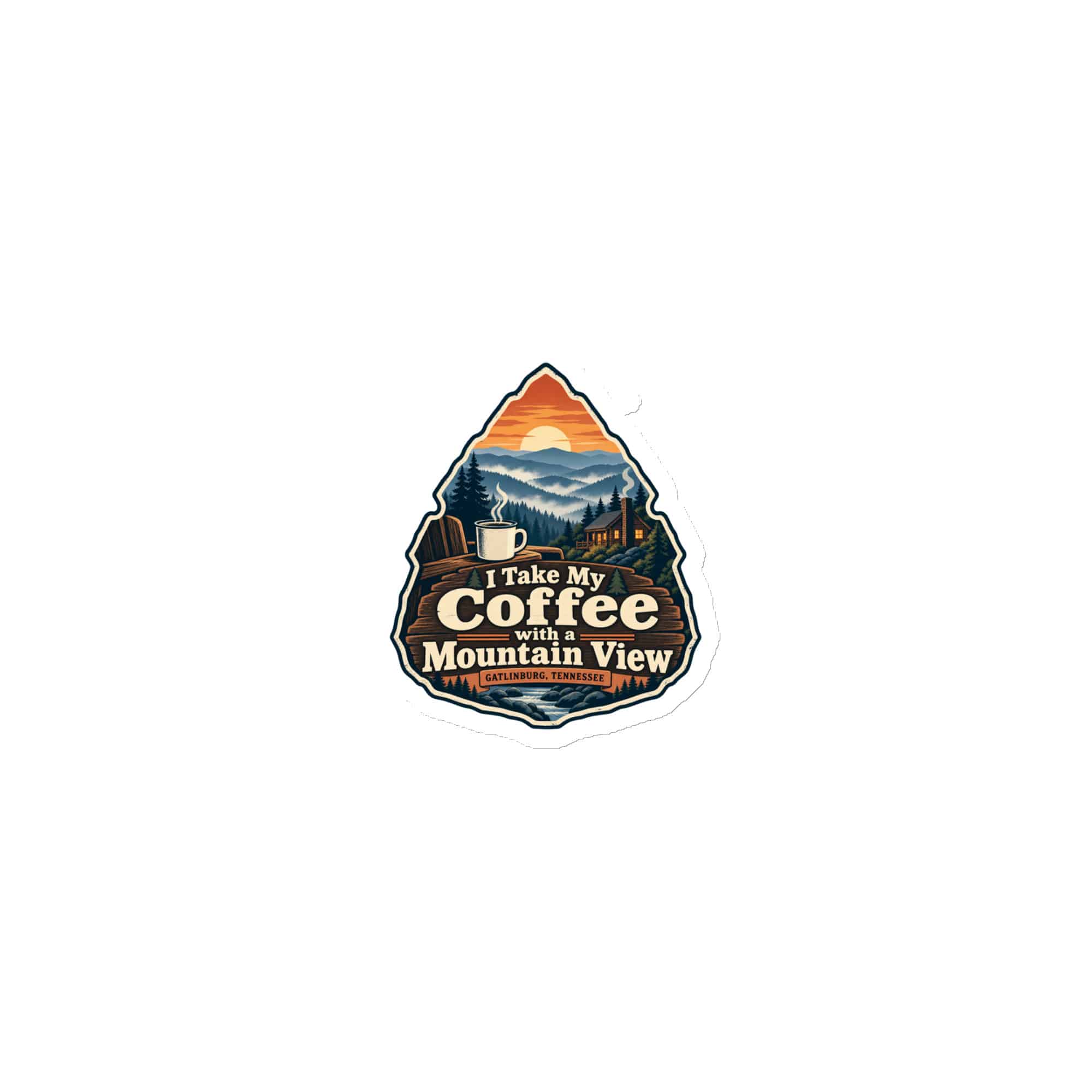Gatlinburg and the Smokies Die-Cut Magnet: I Take My Coffee with a Mountain View, Scenic Shield Badge