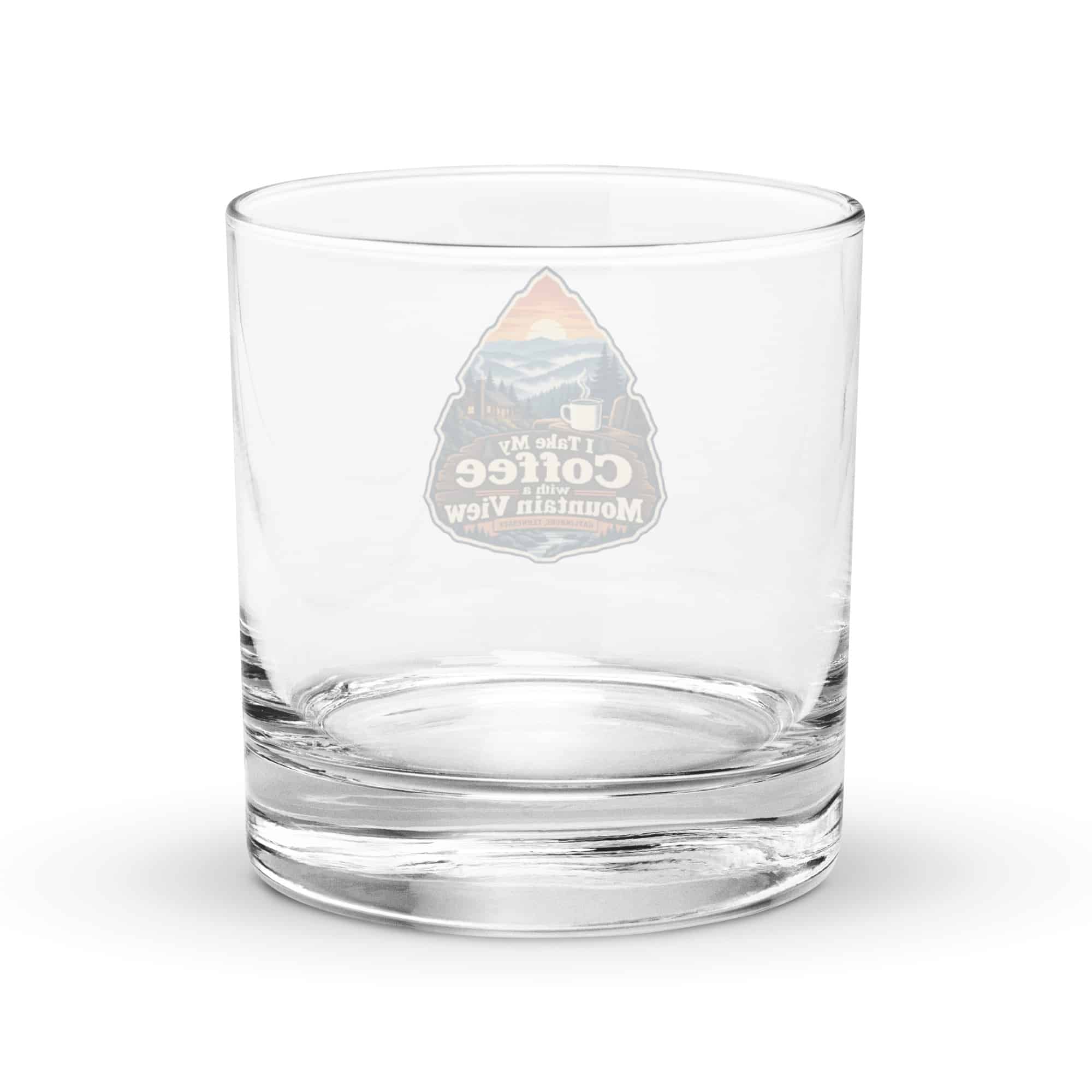 Gatlinburg and the Smokies Rocks Glass: I Take My Coffee with a Mountain View, Scenic Shield Badge