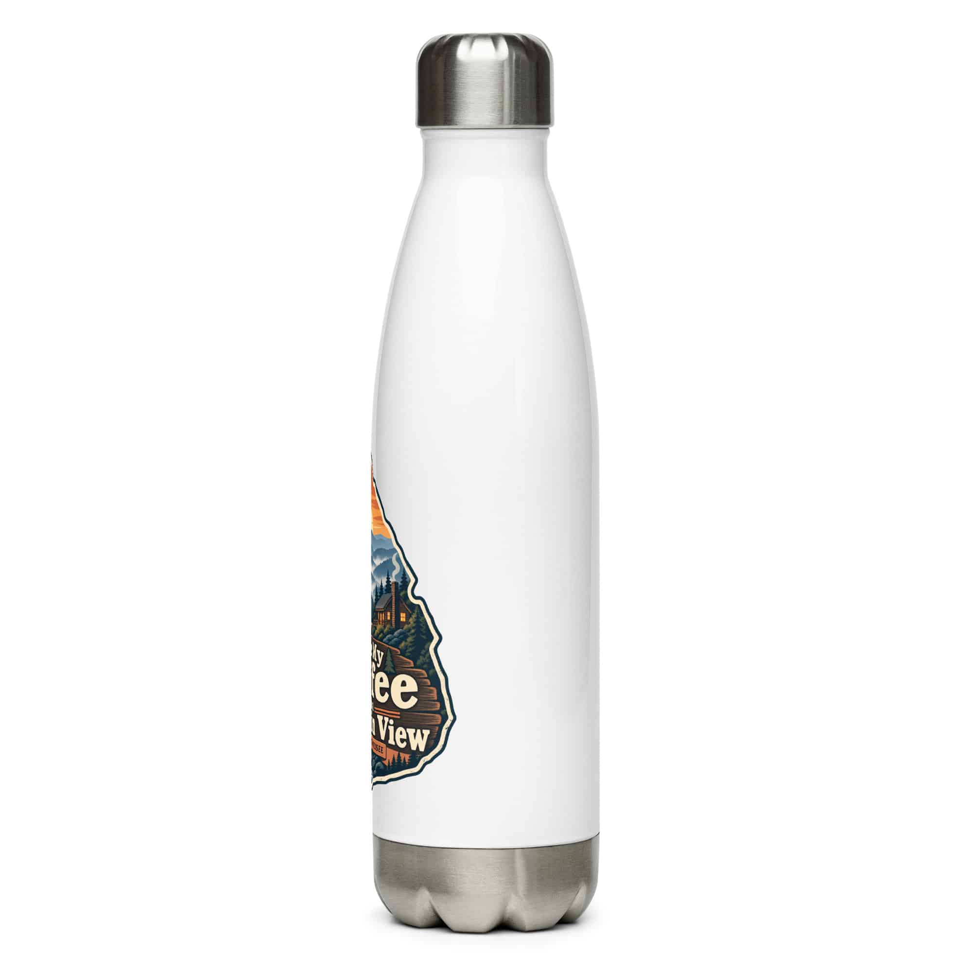 Gatlinburg and the Smokies Stainless Steel Water Bottle: I Take My Coffee with a Mountain View, Scenic Shield Badge