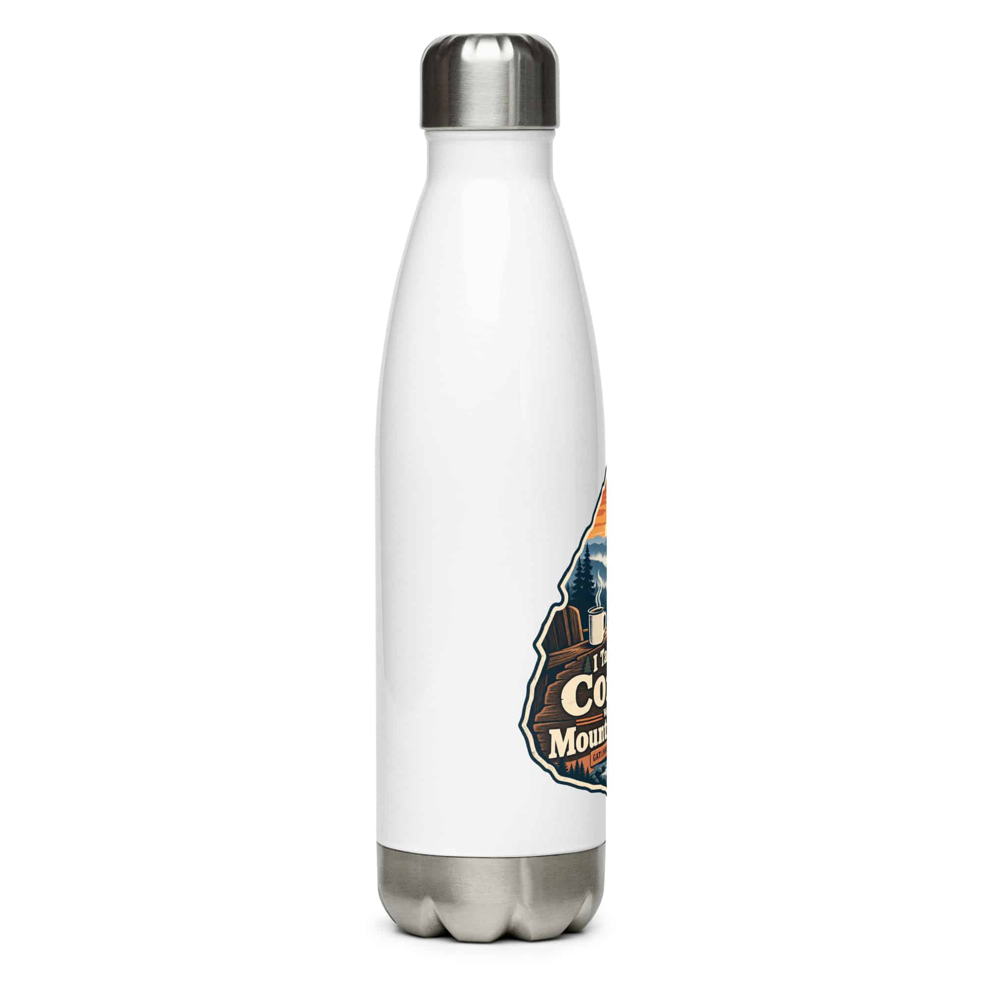 Gatlinburg and the Smokies Stainless Steel Water Bottle: I Take My Coffee with a Mountain View, Scenic Shield Badge