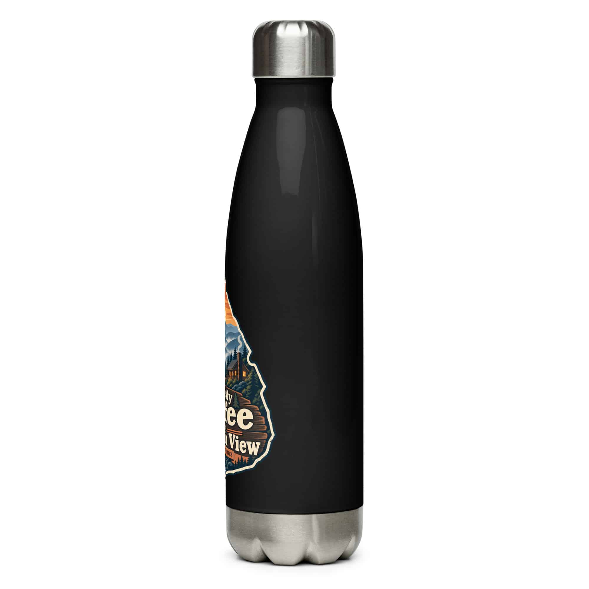 Gatlinburg and the Smokies Stainless Steel Water Bottle: I Take My Coffee with a Mountain View, Scenic Shield Badge