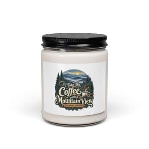 Gatlinburg and the Smokies Soy Wax Candle: I Take My Coffee with a Mountain View, Woodland Scenic Lettering - 9oz - Main